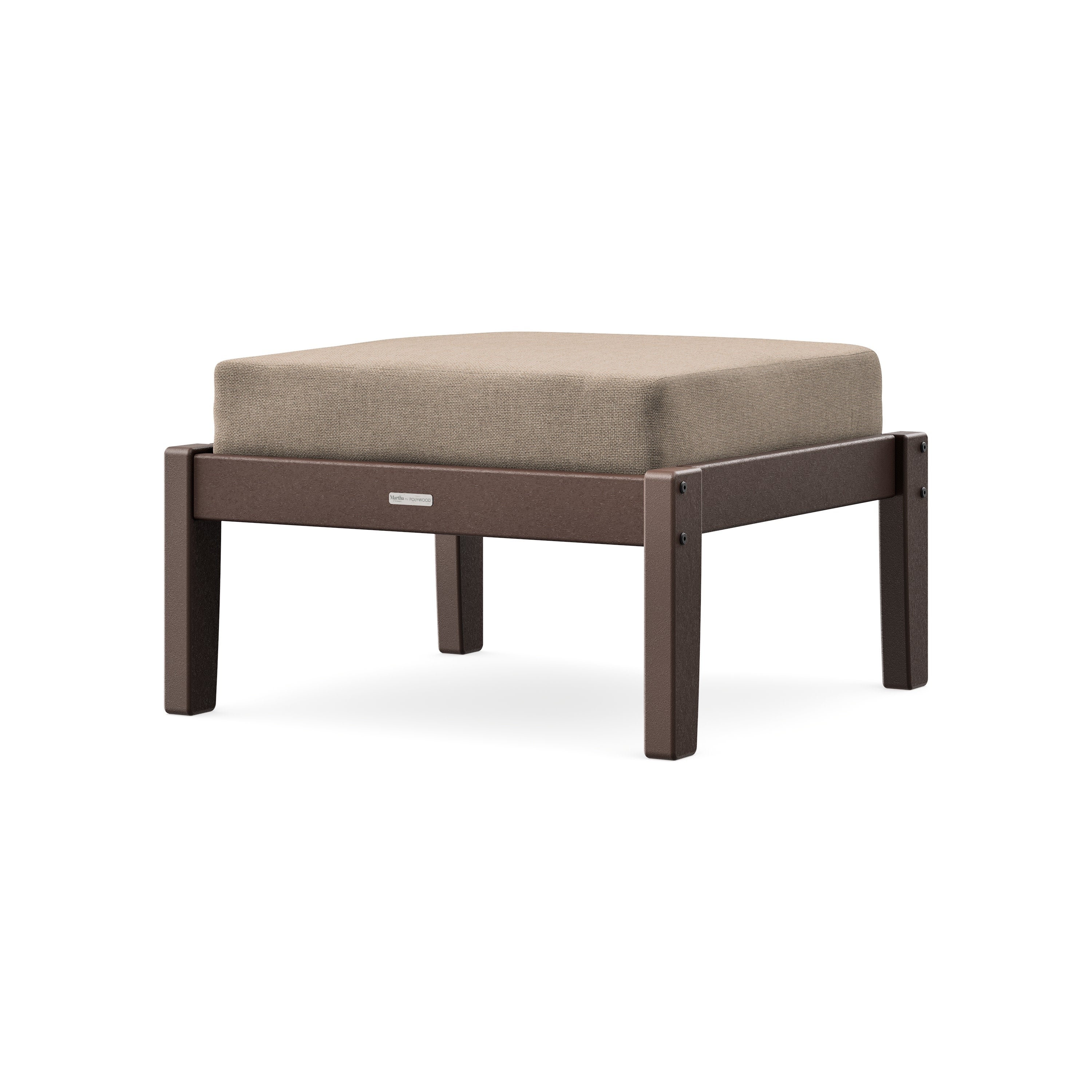 Chinoiserie Deep Seating Ottoman in Mahogany / Spiced Burlap