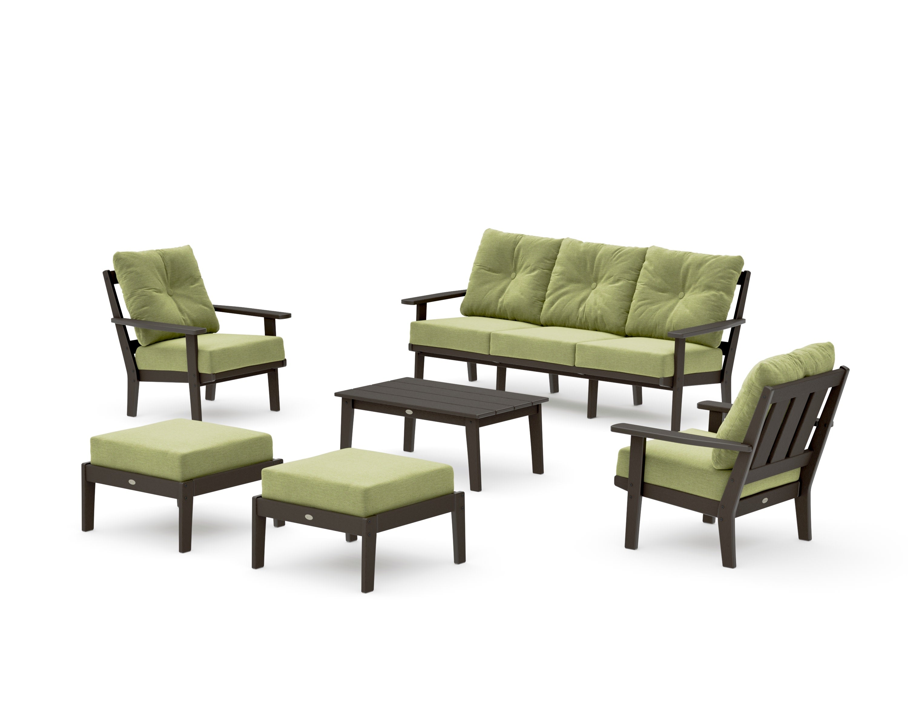Oxford 6-Piece Lounge Sofa Set in Vintage Coffee / Chartreuse Boucle