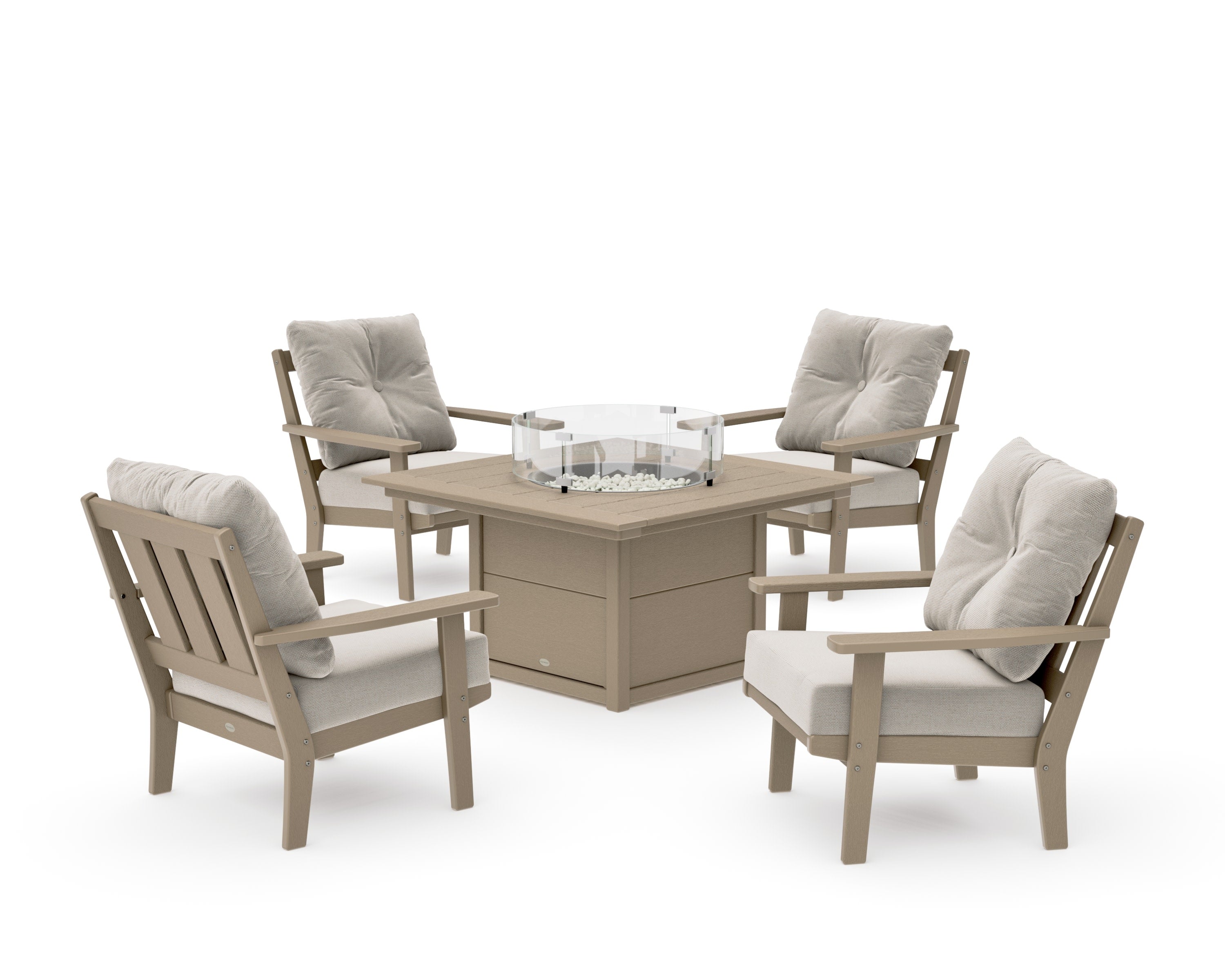 Oxford 5-Piece Deep Seating Set with Fire Pit Table in Vintage Sahara / Dune Burlap