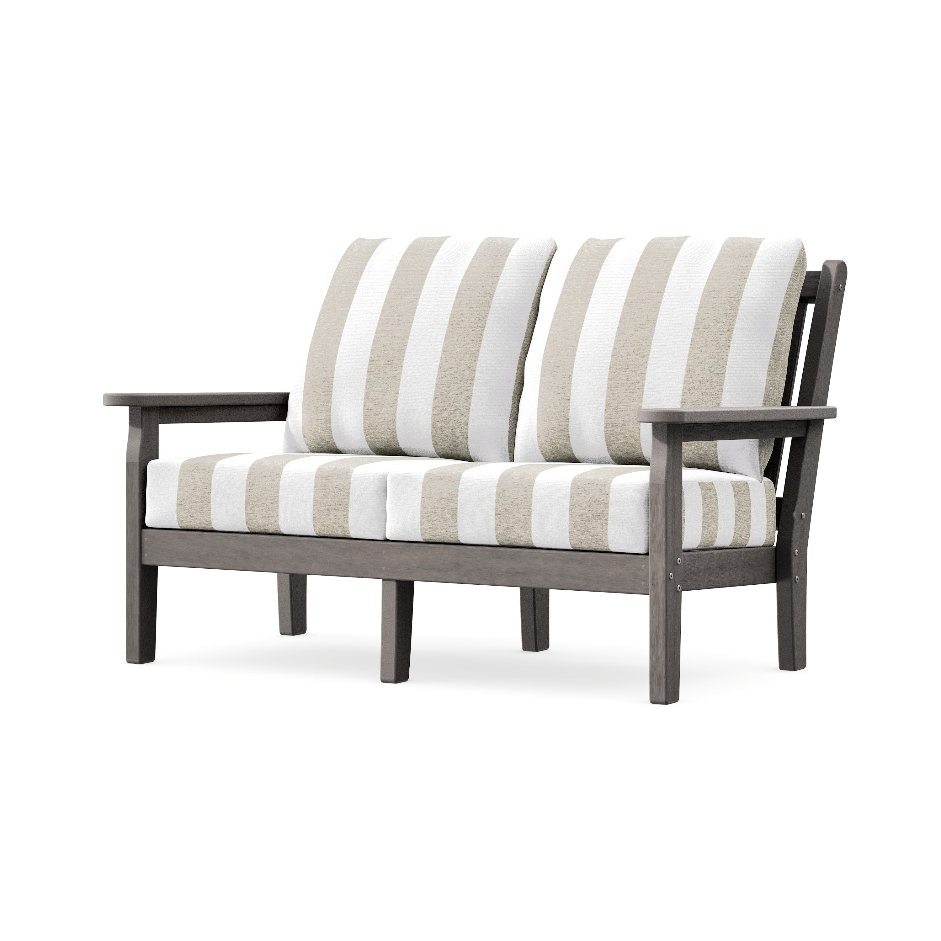 Chippendale Deep Seating Loveseat in Driftwood / Cabana Stripe Dune Burlap