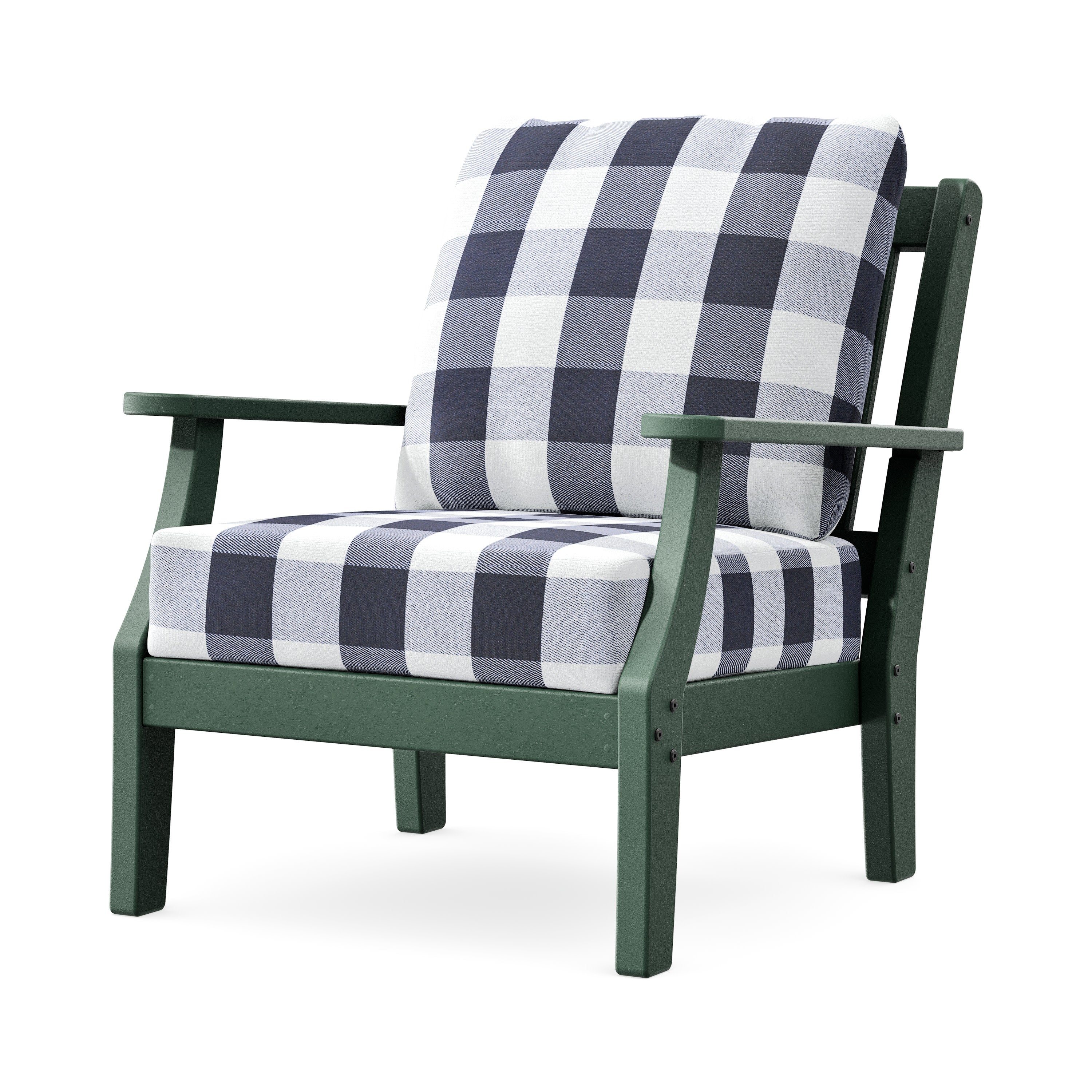 Chinoiserie Deep Seating Chair in Green / Buffalo Plaid Navy