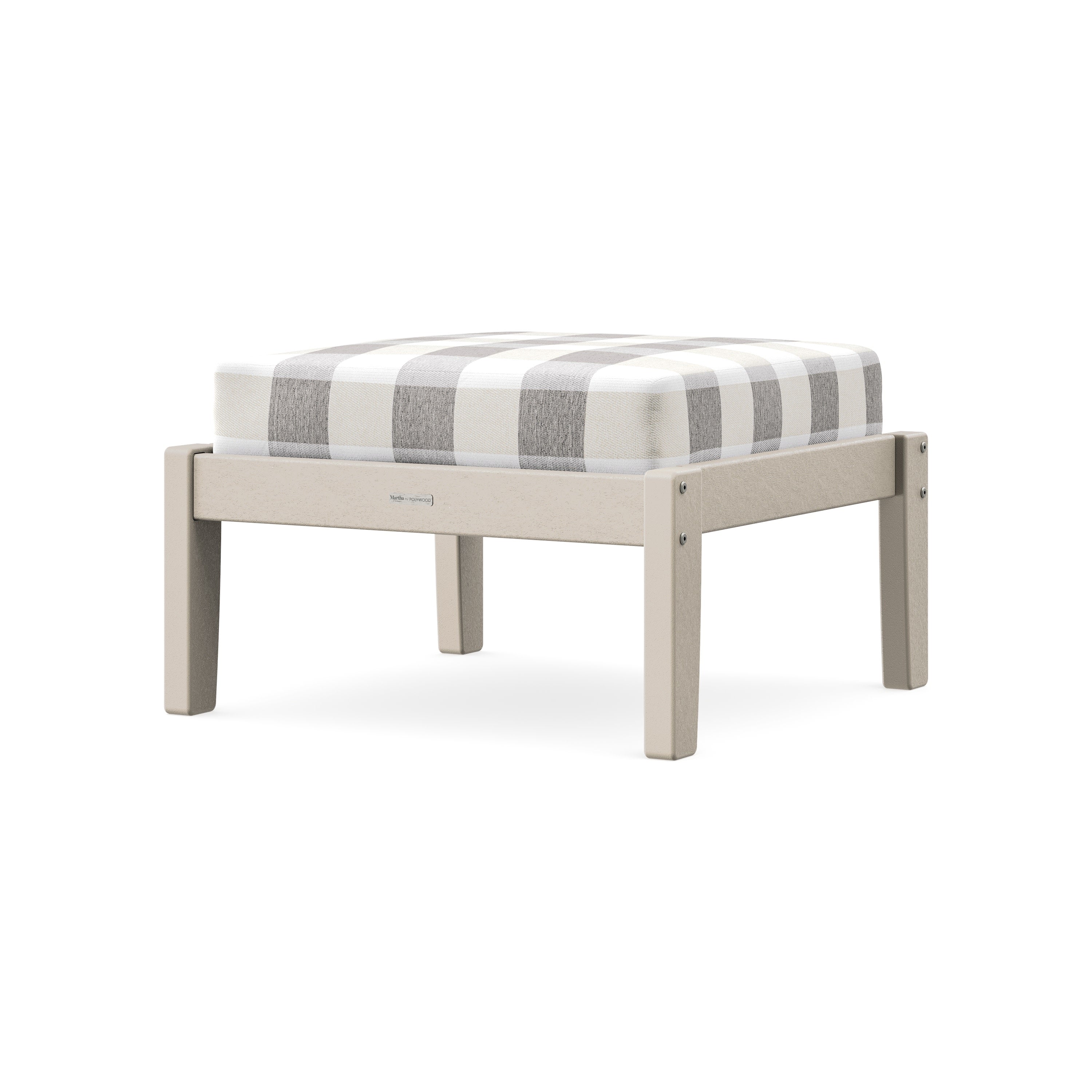 Chinoiserie Deep Seating Ottoman in Sand / Buffalo Plaid Grey Mist