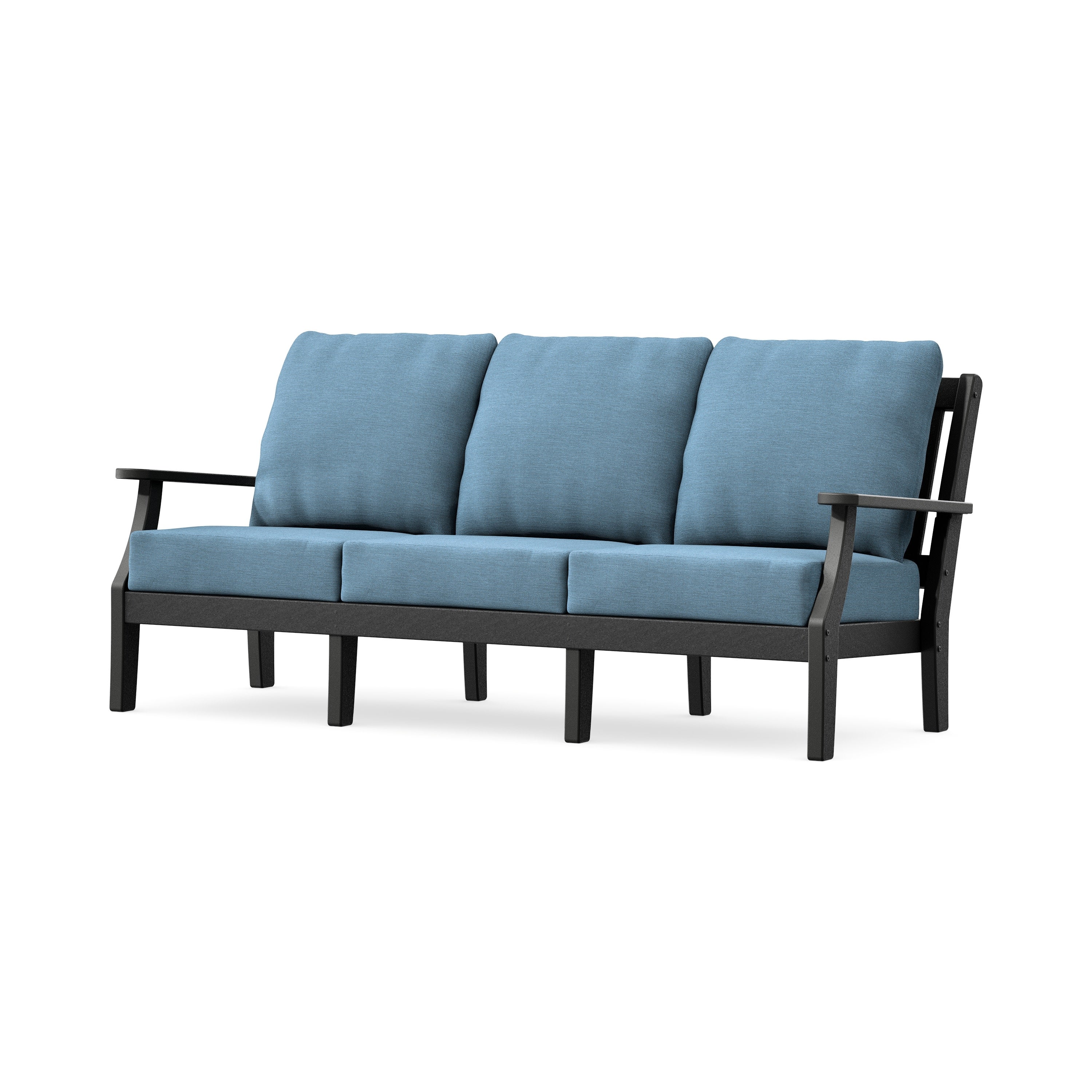 Chinoiserie Deep Seating Sofa in Black / Sky Blue