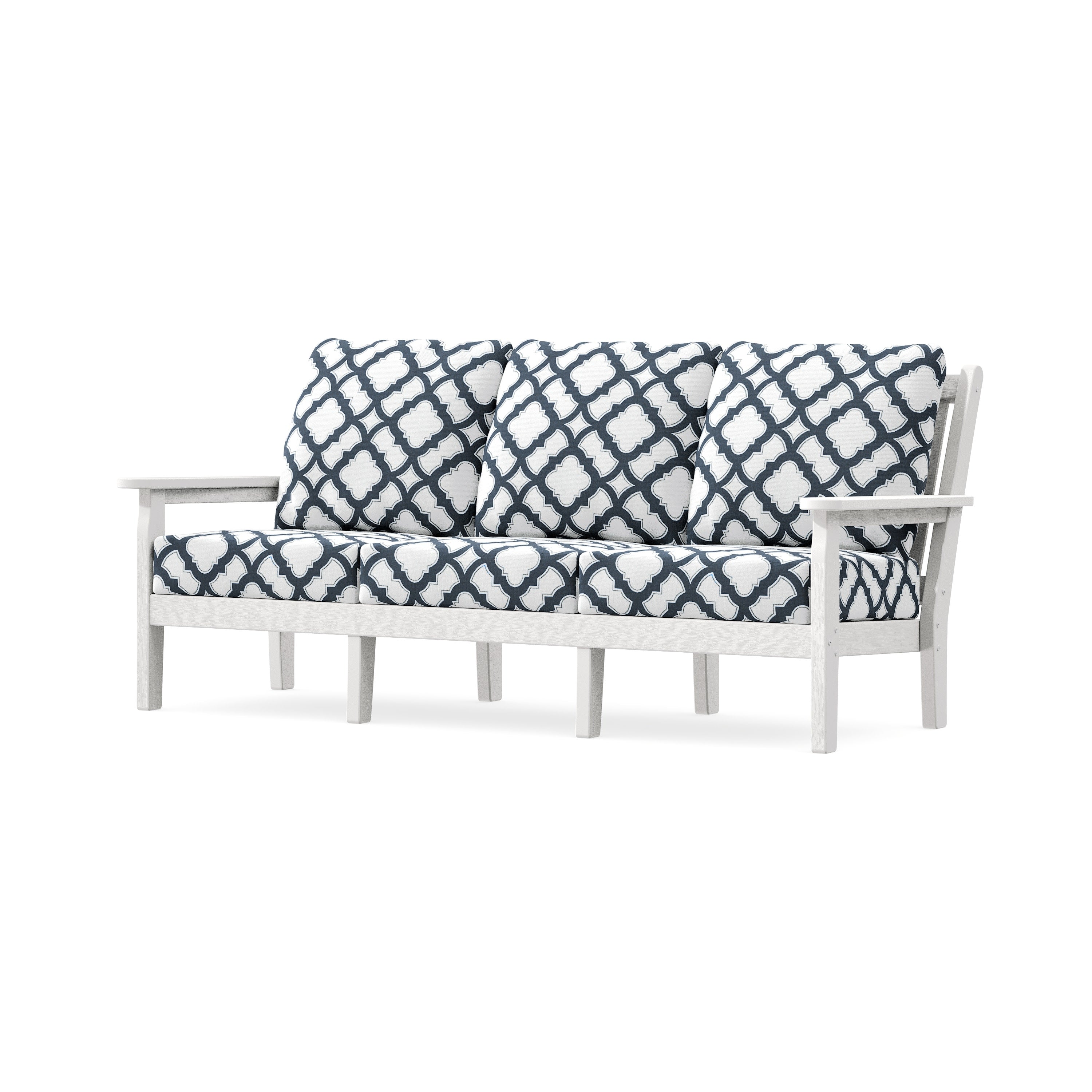 Chippendale Deep Seating Sofa in Vintage White / Trellis Marine Indigo