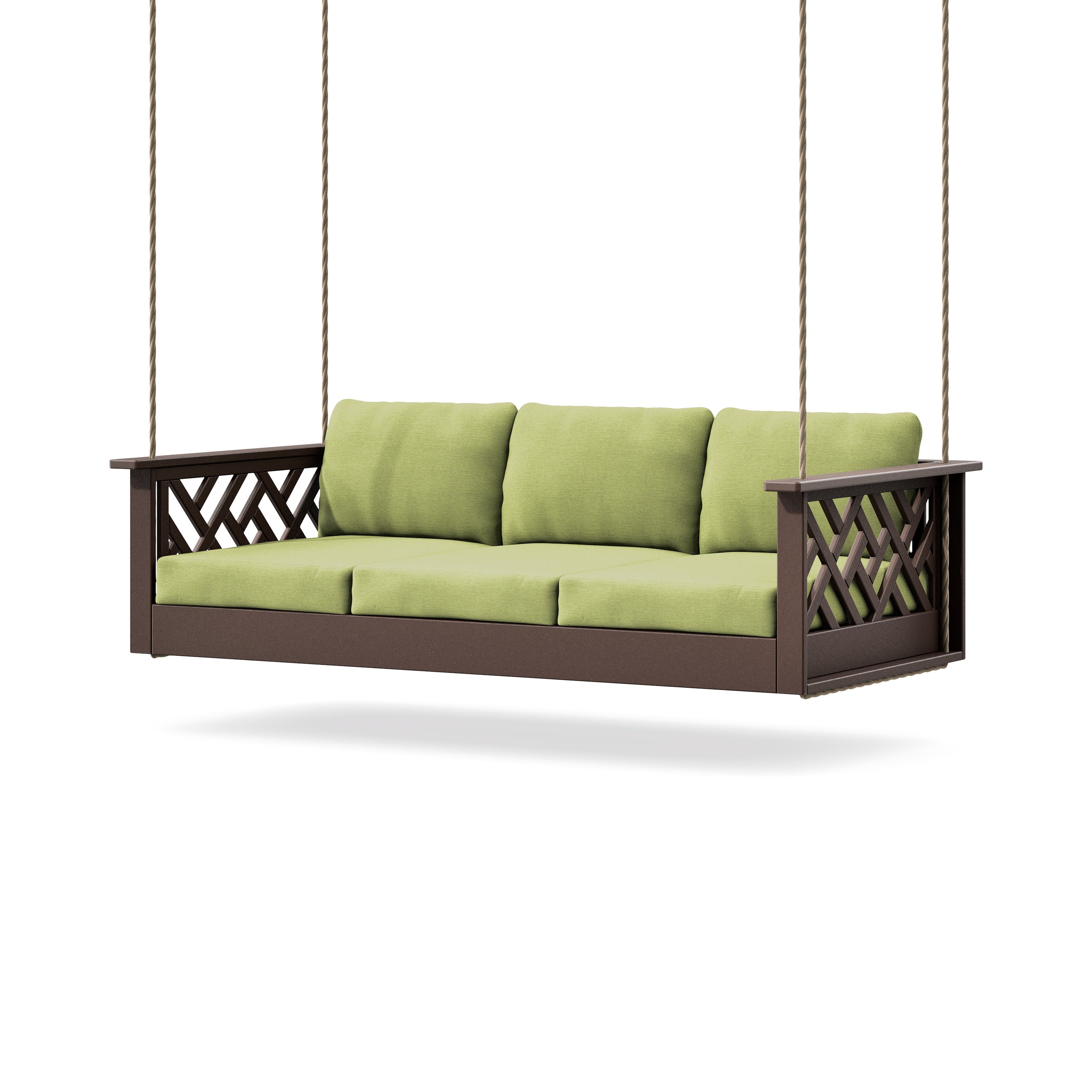 Chippendale Daybed Swing in Mahogany / Chartreuse Boucle