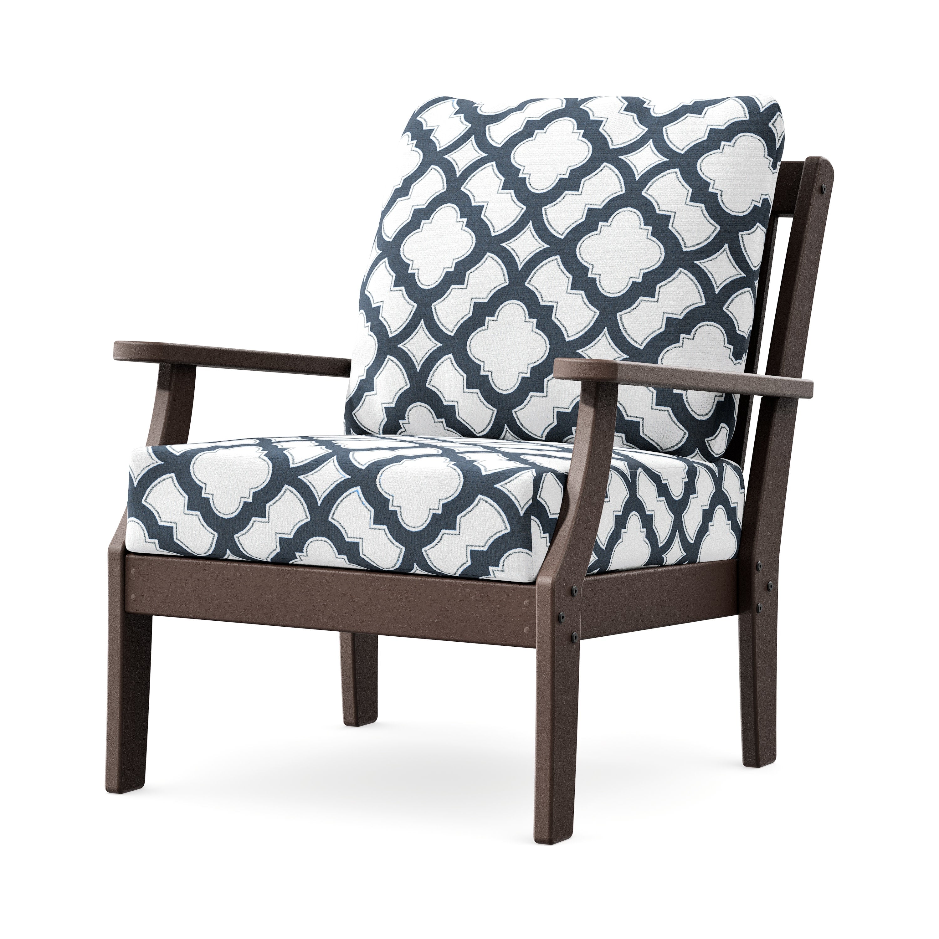 Braxton Deep Seating Chair in Mahogany / Trellis Marine Indigo