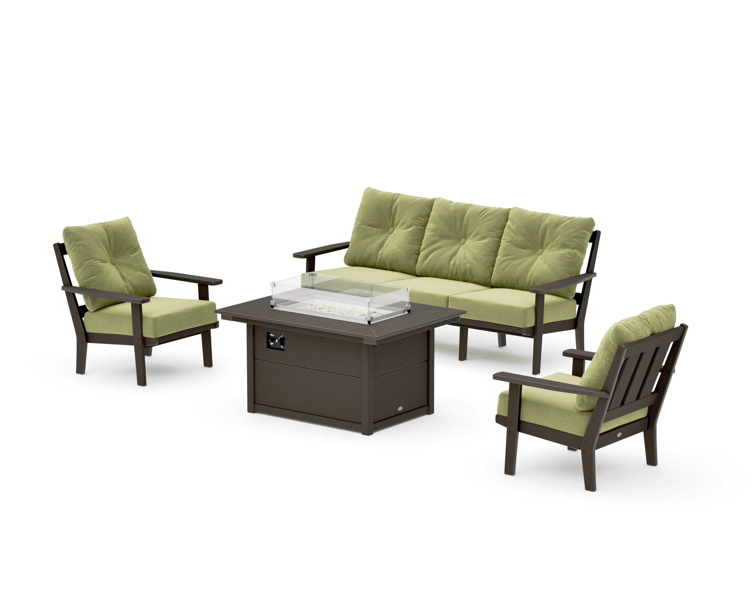 Oxford Deep Seating Fire Pit Table Set in Vintage Coffee / Chartreuse Boucle