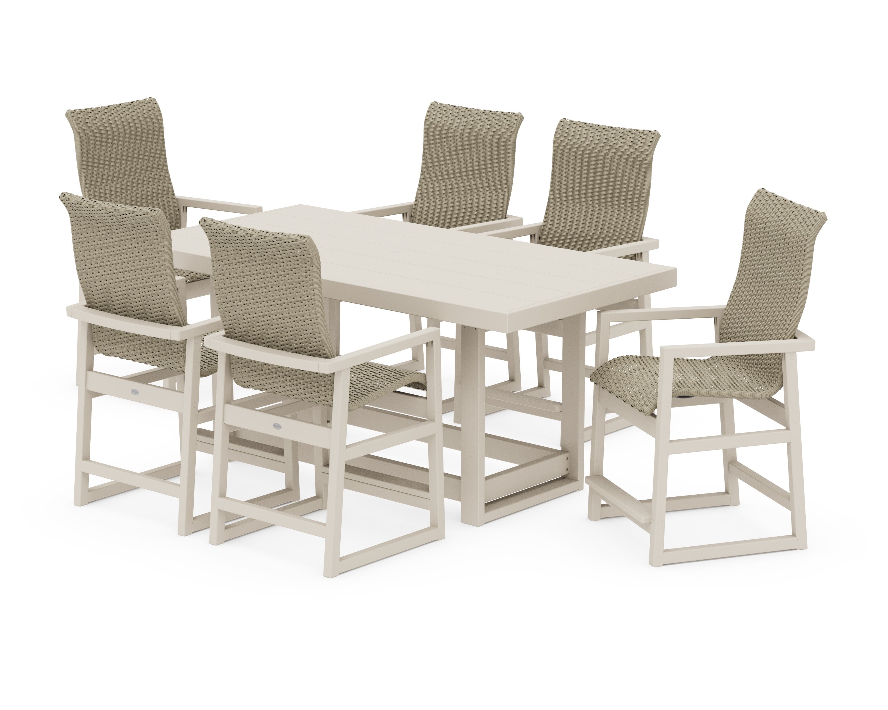 EDGE Woven Highback Arm Chair 7-Piece Counter Set in Sand / Dune Grass