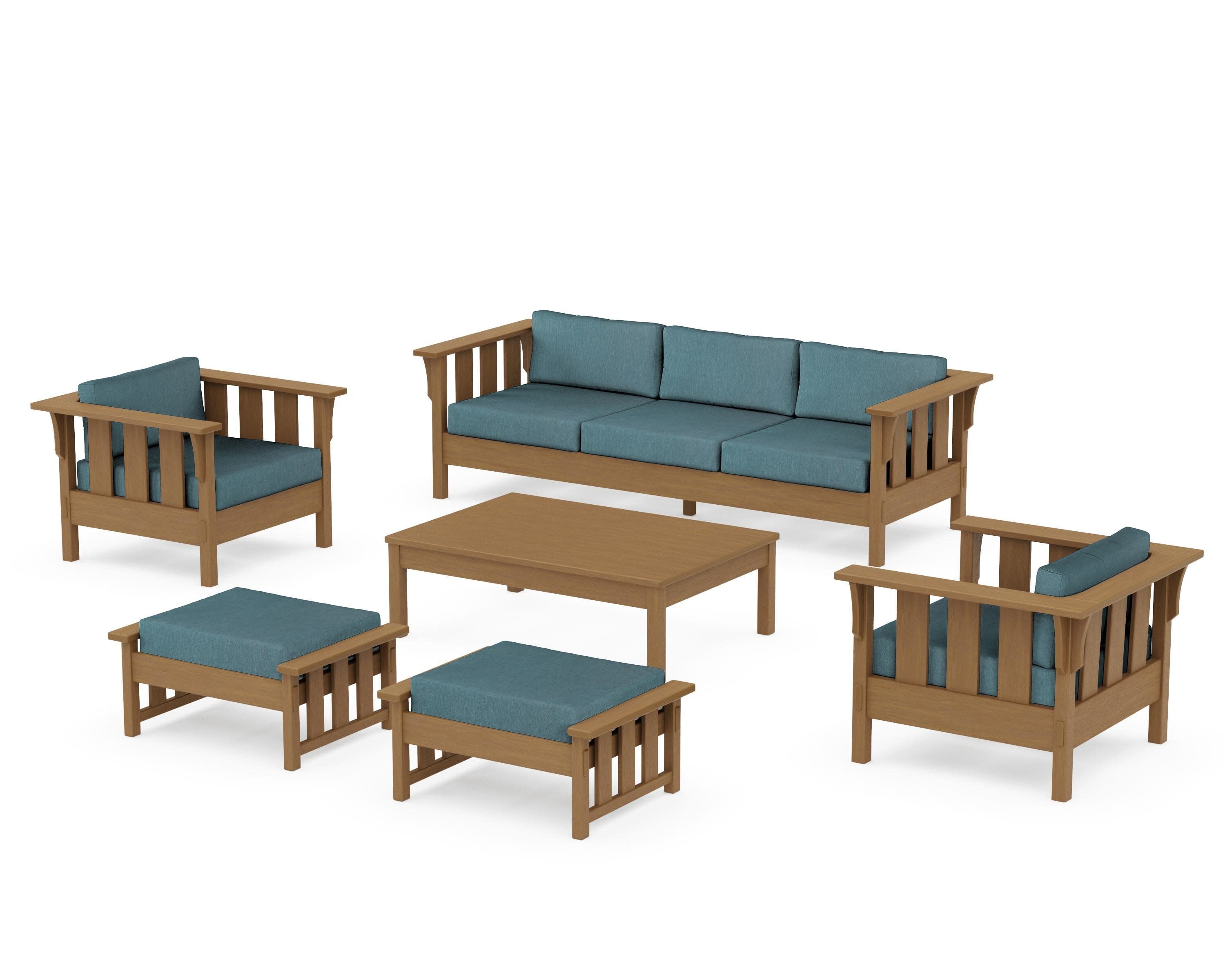 Acadia 6-Piece Lounge Sofa Set in Natural / Ocean Teal