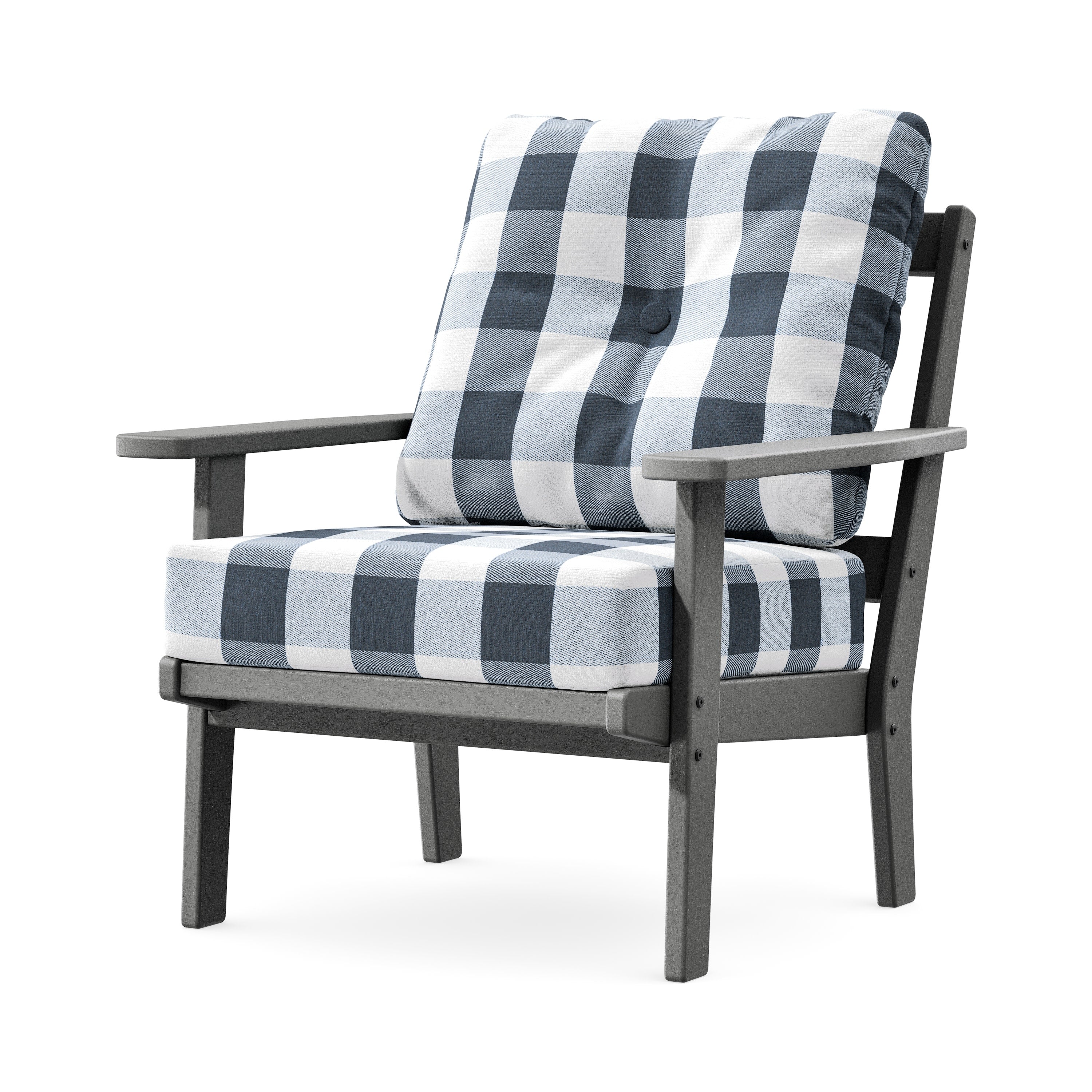 Prairie Deep Seating Chair in Slate Grey / Buffalo Plaid Marine Indigo