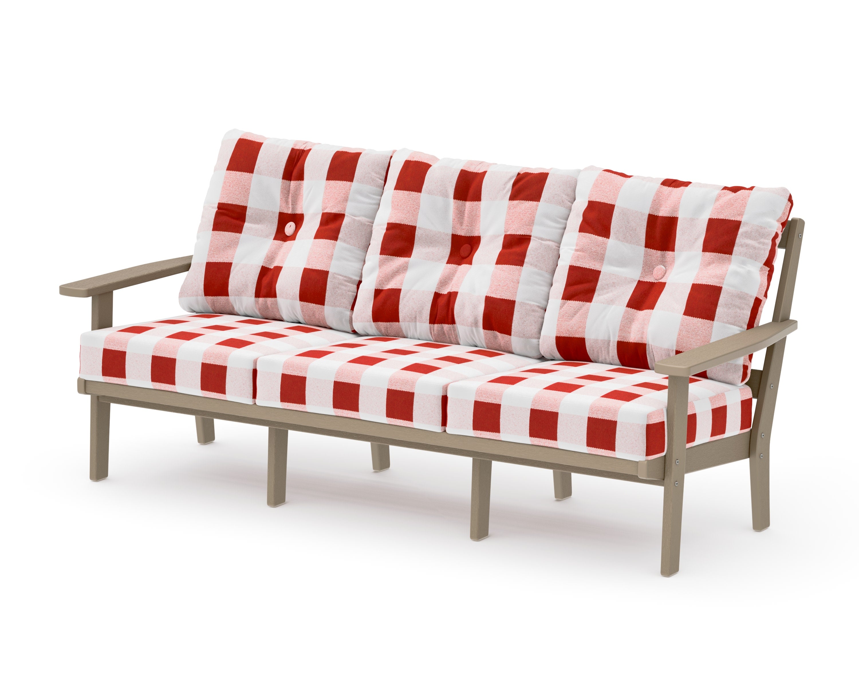 Oxford Deep Seating Sofa in Vintage Sahara / Buffalo Plaid Crimson
