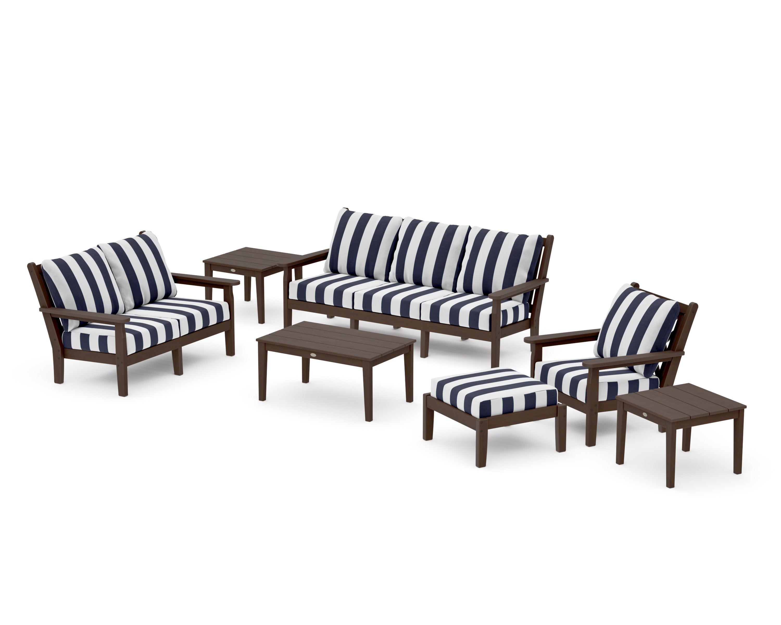 Chippendale 7-Piece Deep Seating Set in Kona / Cabana Stripe Navy