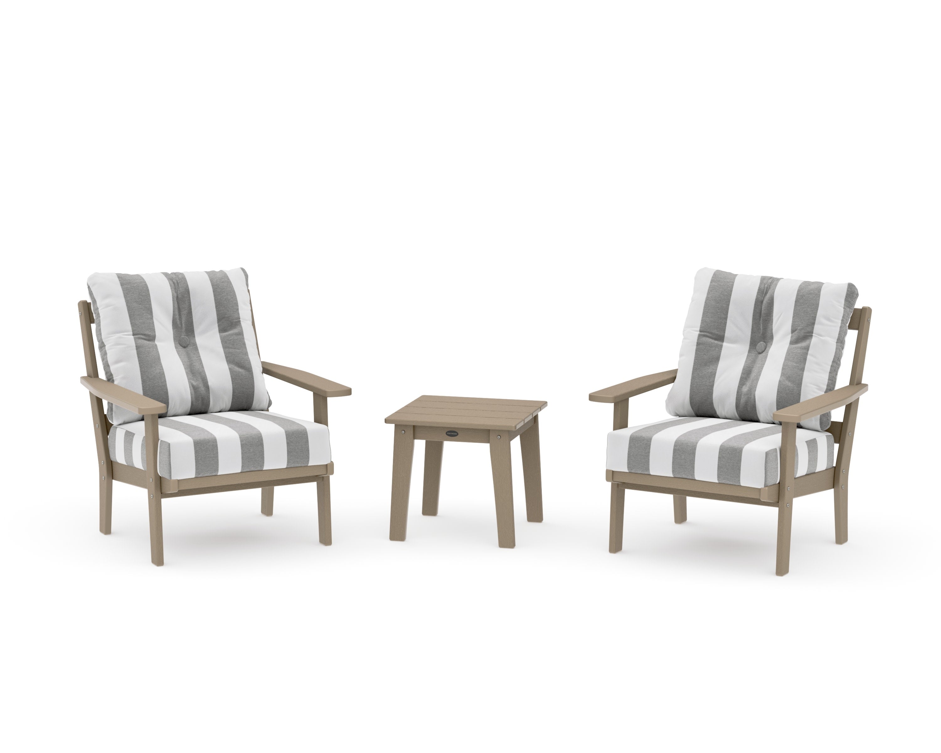 Oxford 3-Piece Deep Seating Set in Vintage Sahara / Cabana Stripe Grey Mist