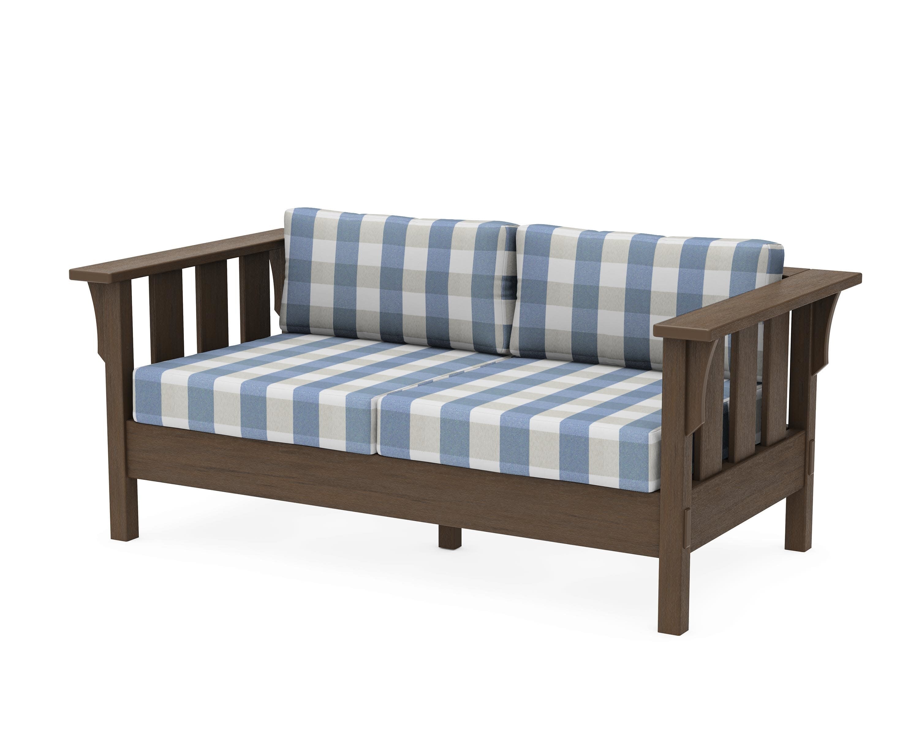 Acadia Deep Seating Loveseat in Kona / Buffalo Plaid Sky Blue