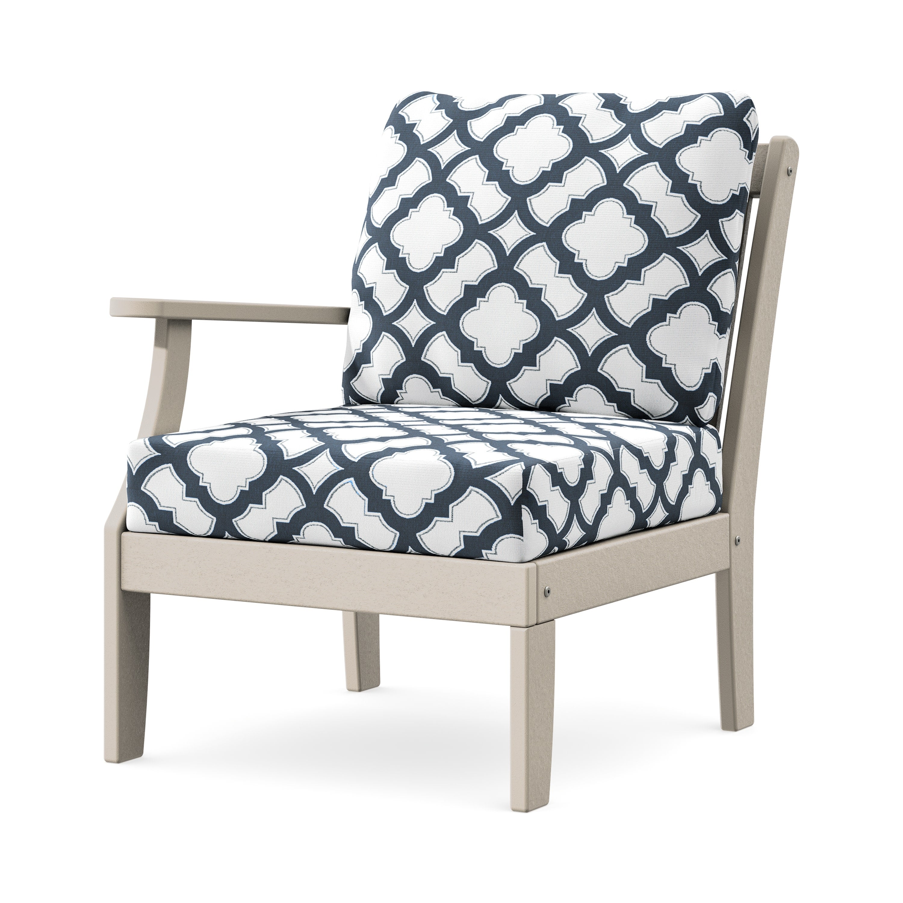 Braxton Modular Left Arm Chair in Sand / Trellis Marine Indigo