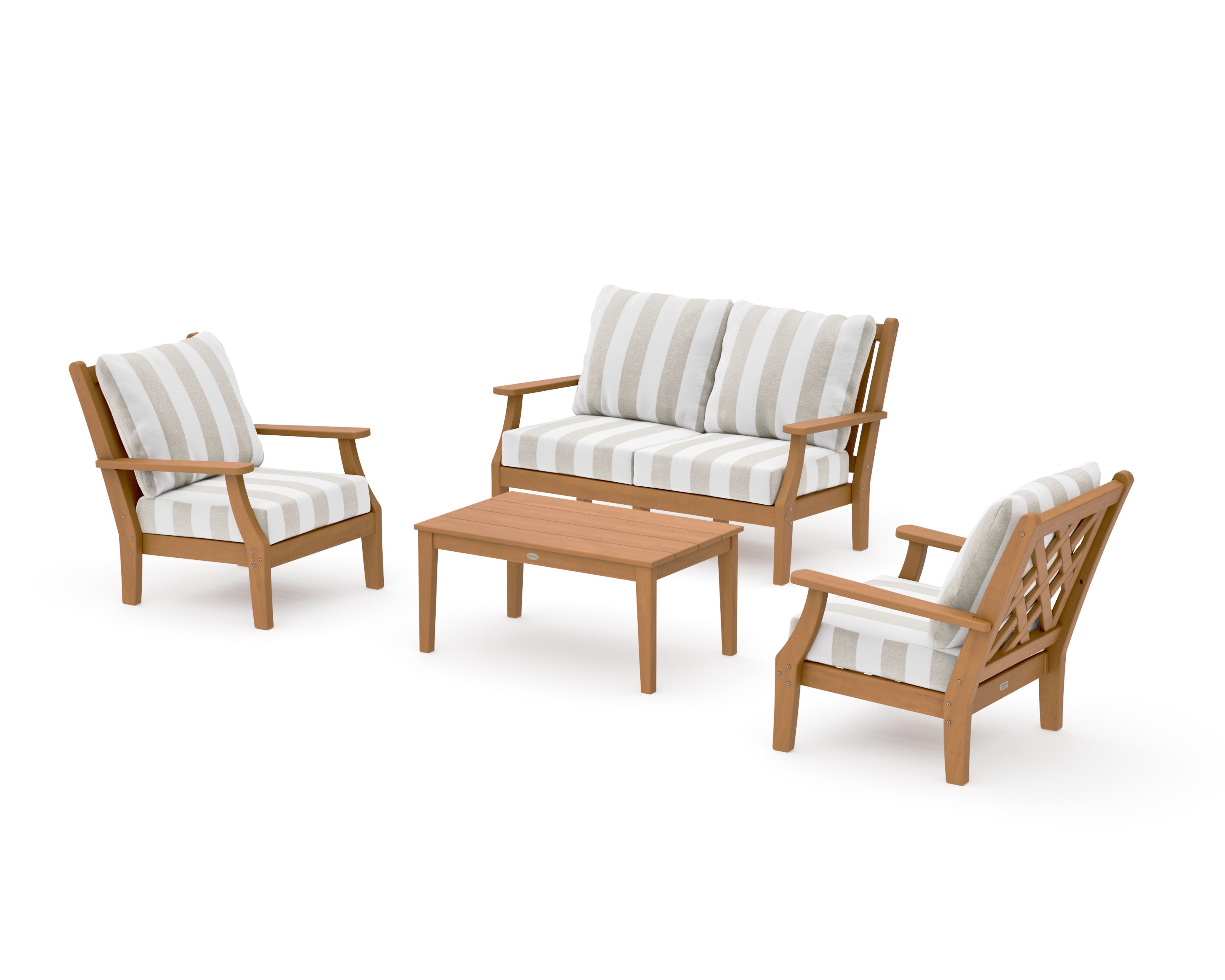 Wovendale 4-Piece Deep Seating Set with Loveseat in Natural / Cabana Stripe Dune Burlap