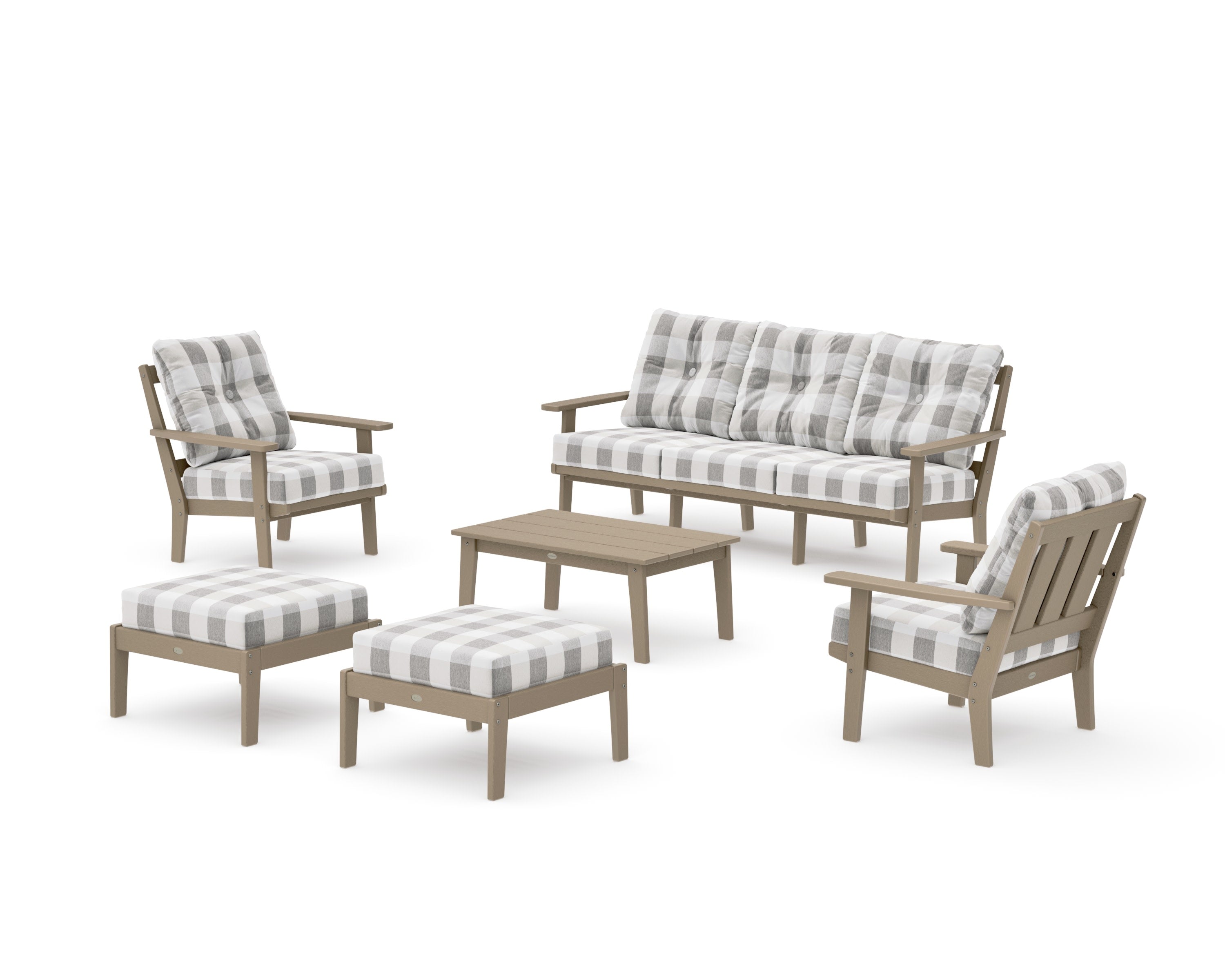Oxford 6-Piece Lounge Sofa Set in Vintage Sahara / Buffalo Plaid Grey Mist