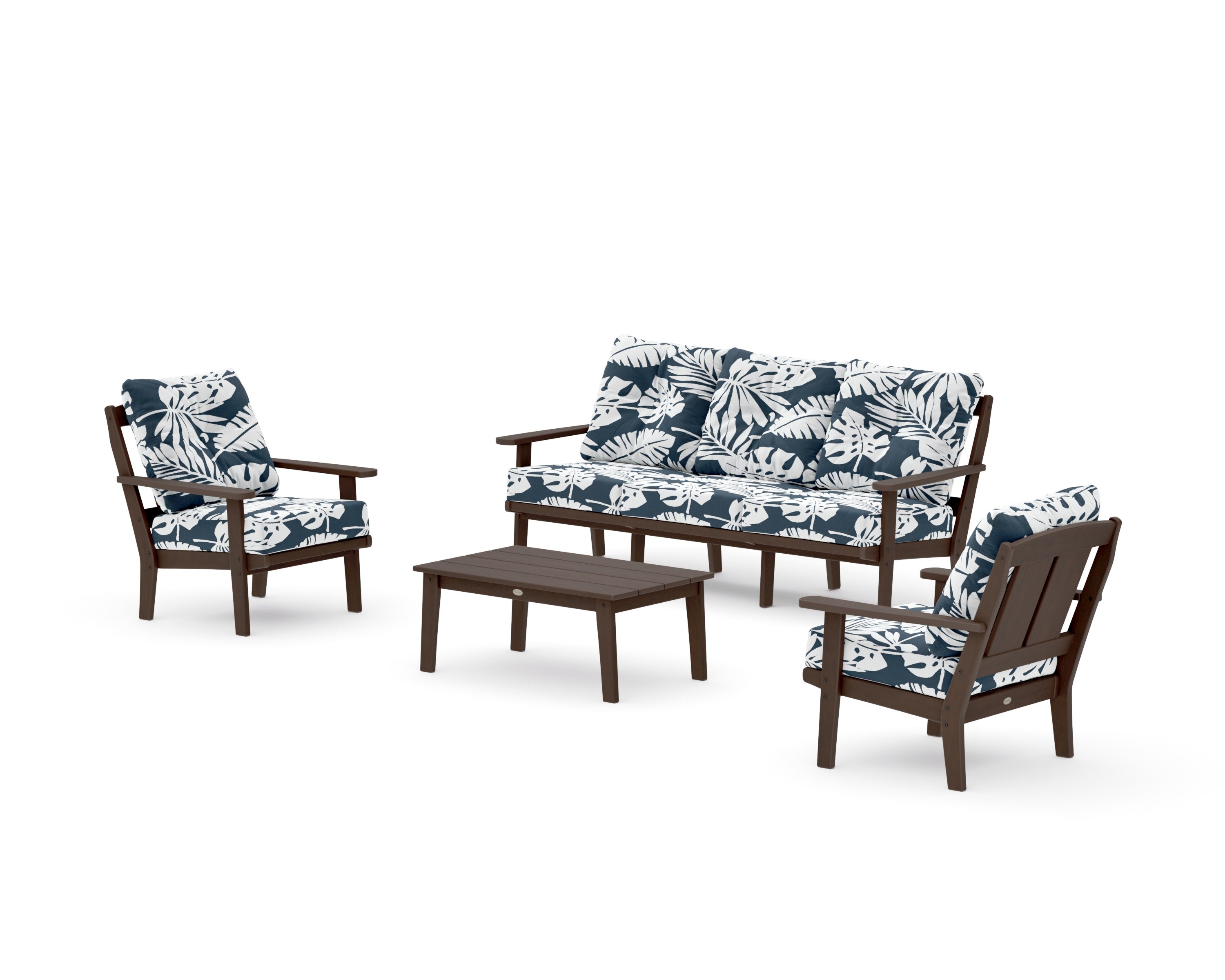 Mission 4-Piece Deep Seating Set with Sofa in Kona / Leaf Marine Indigo