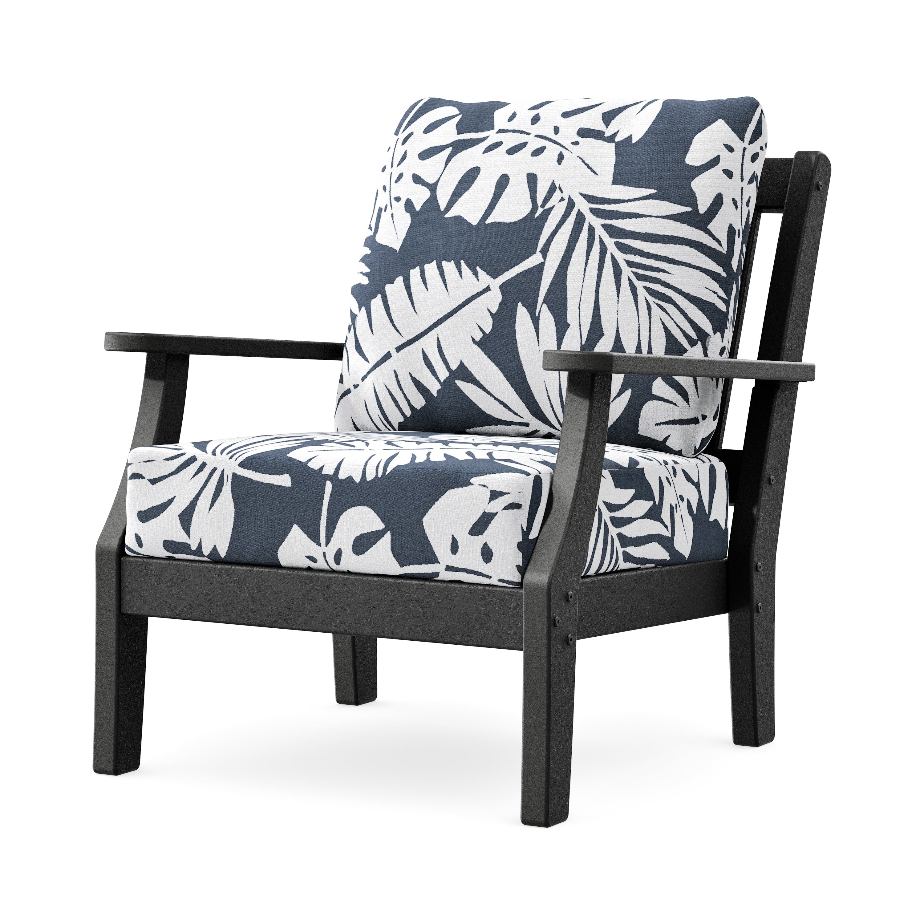 Chinoiserie Deep Seating Chair in Black / Leaf Marine Indigo