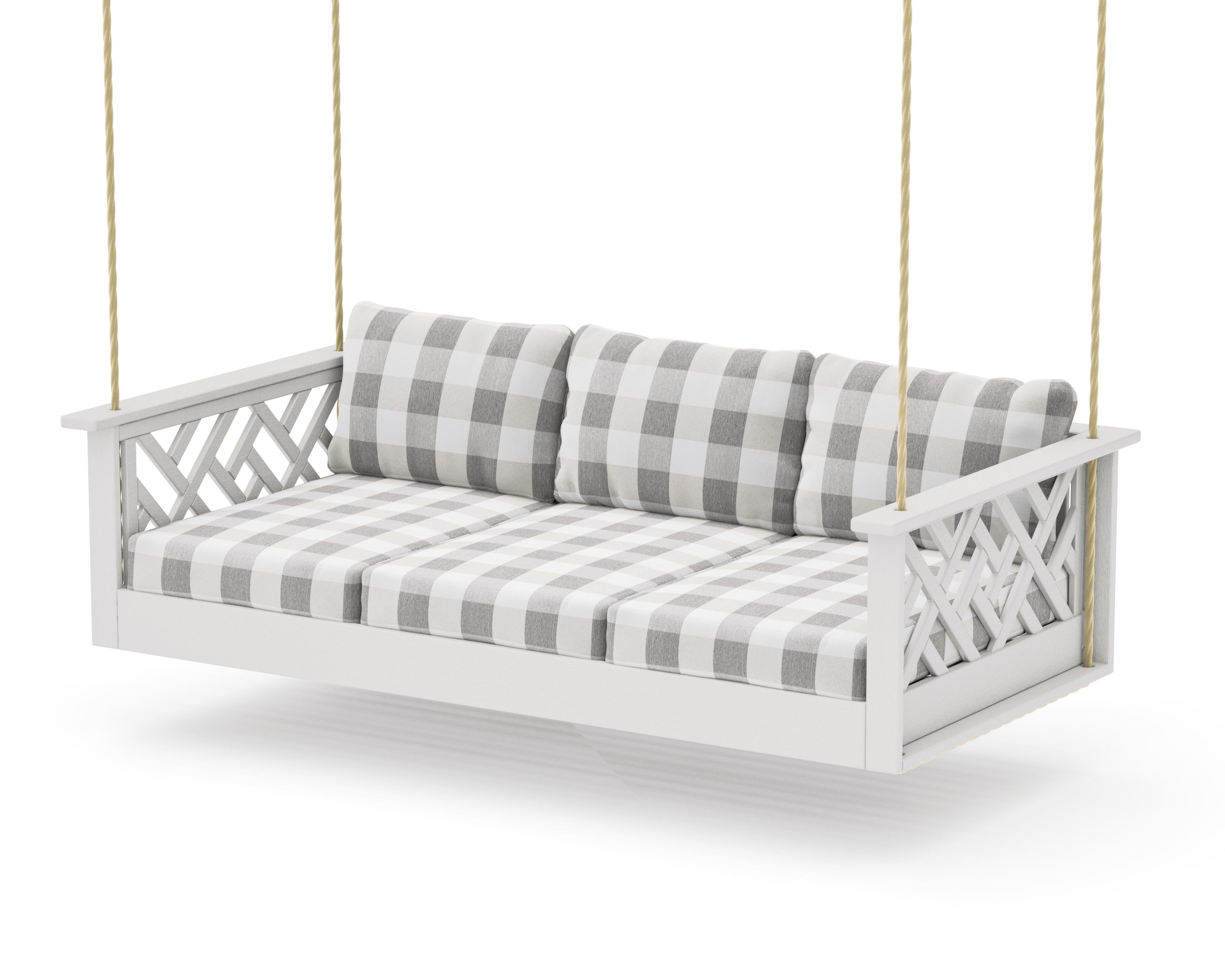 Chippendale Daybed Swing in Vintage White / Buffalo Plaid Grey Mist