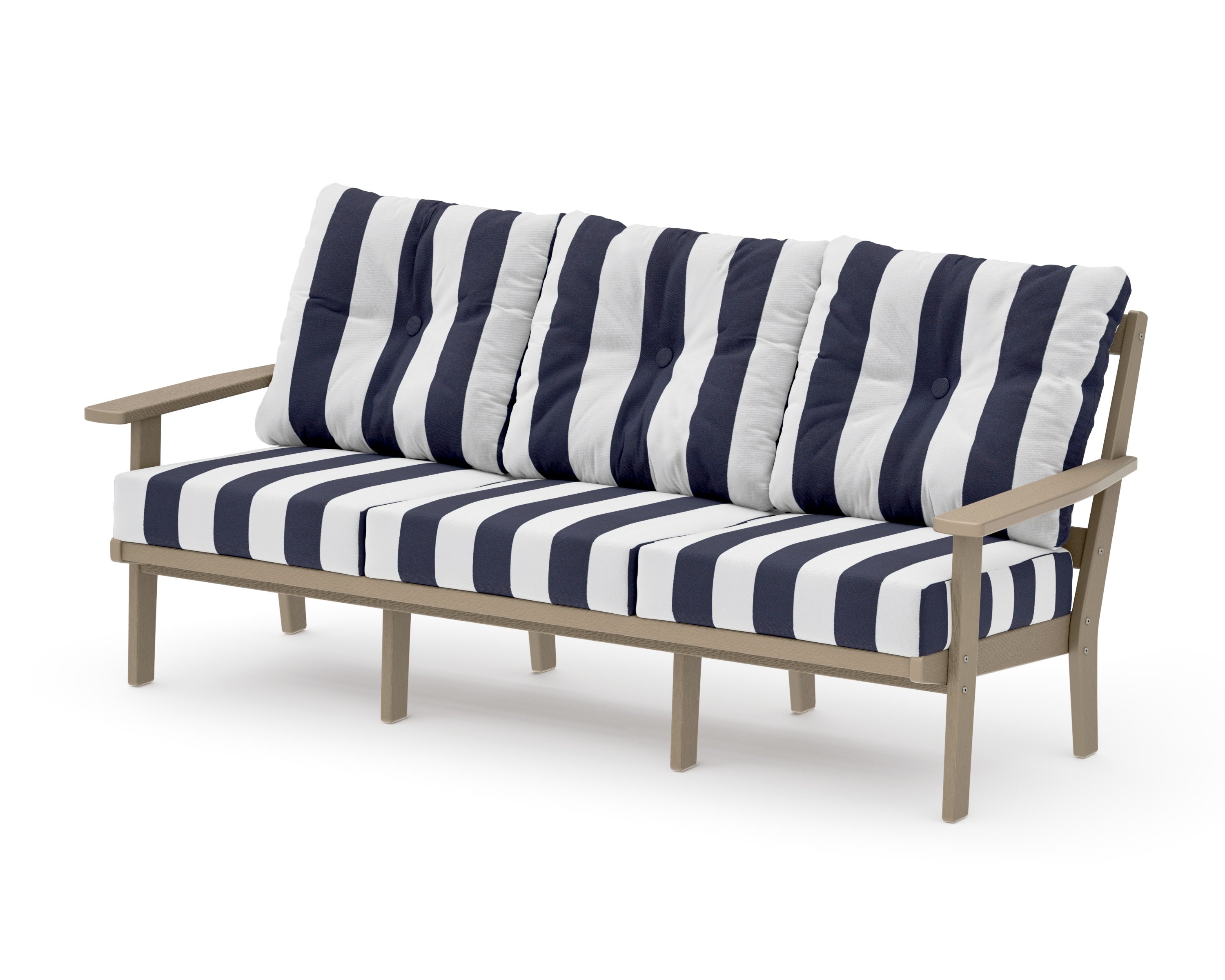 PrairieDeep Seating Sofa in Vintage Sahara / Cabana Stripe Navy