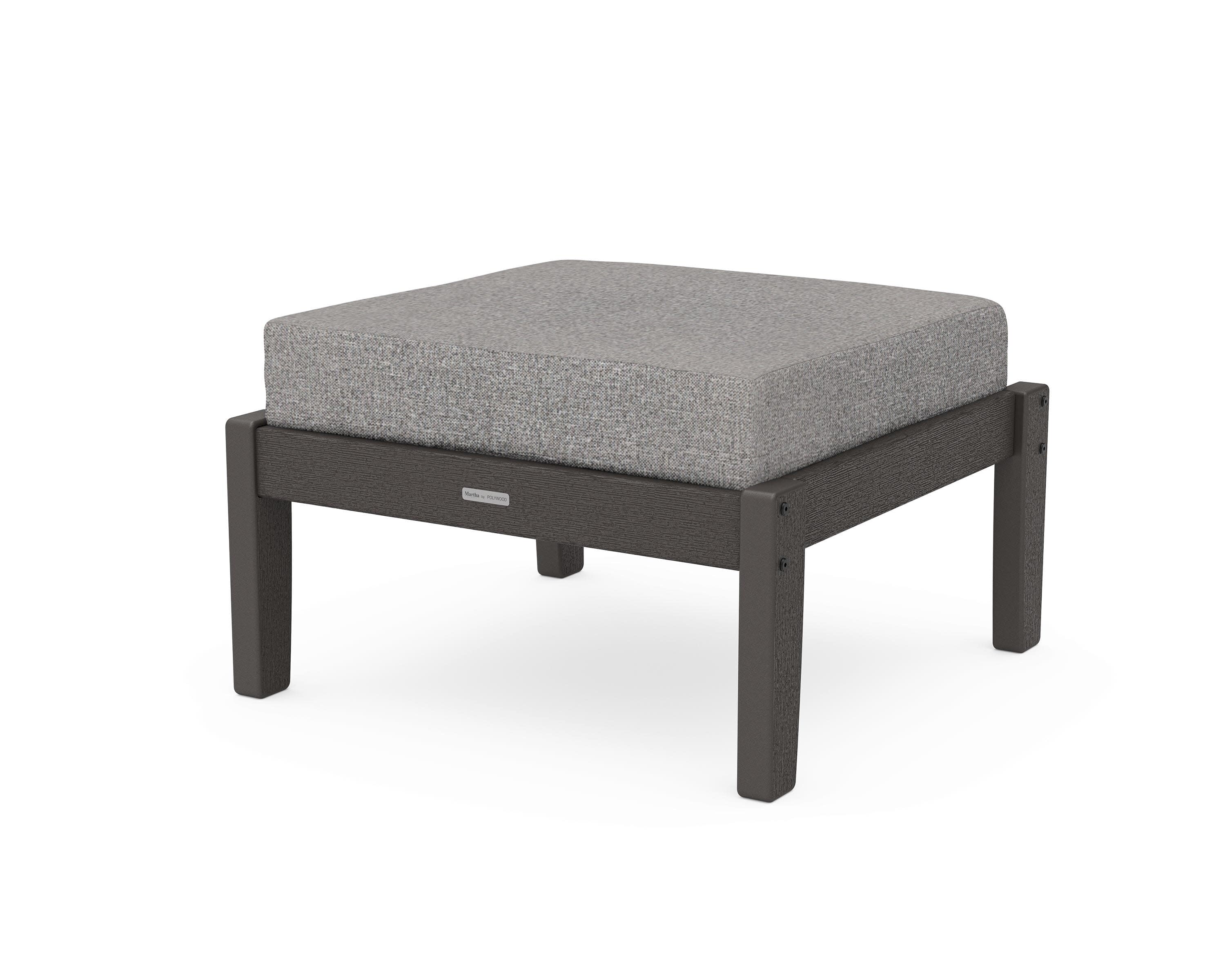 Chinoiserie Deep Seating Ottoman in Vintage Coffee / Grey Mist