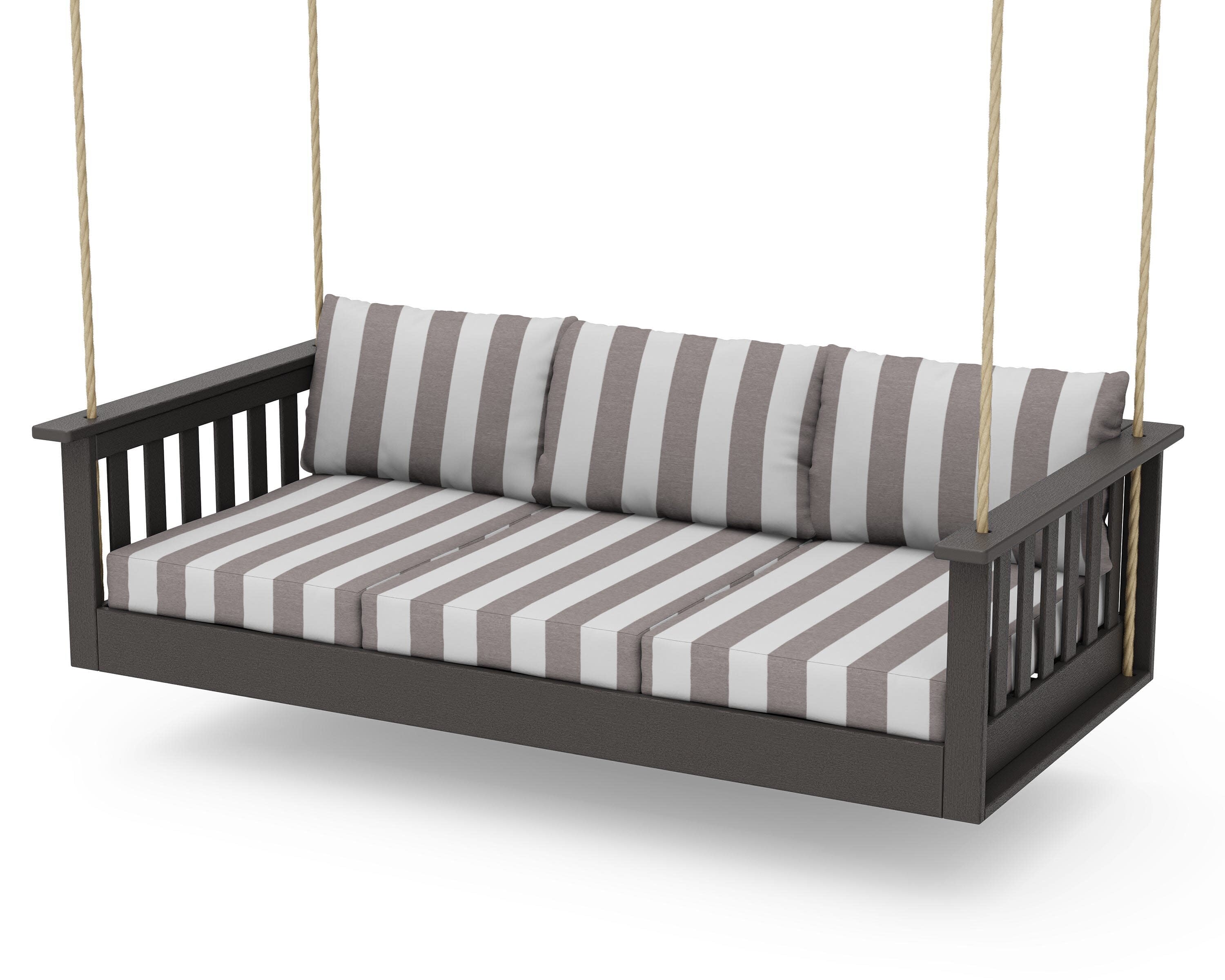 Vineyard Daybed Swing in Vintage Coffee / Cabana Stripe Grey Mist