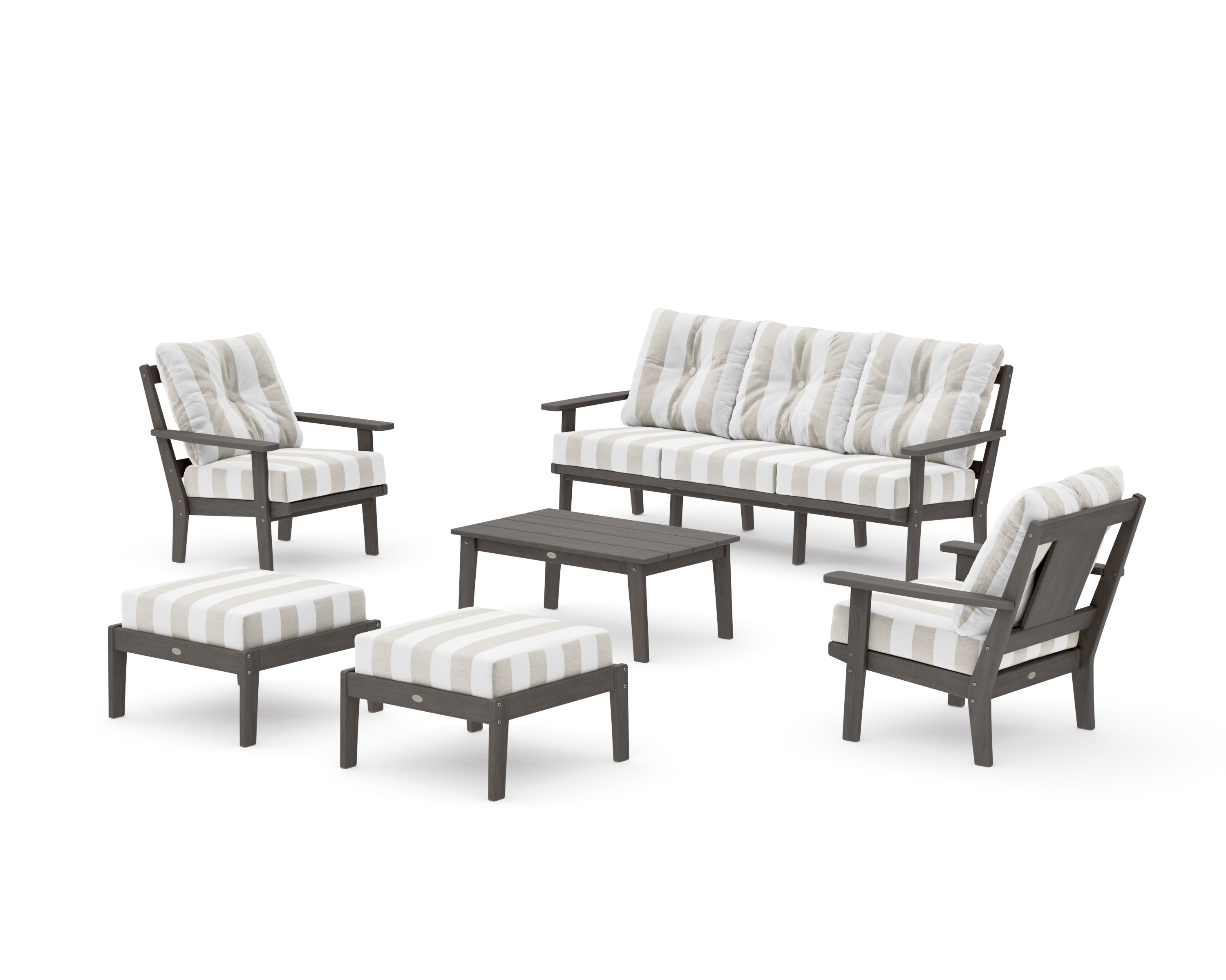 Prairie 6-Piece Lounge Sofa Set in Driftwood / Cabana Stripe Dune Burlap