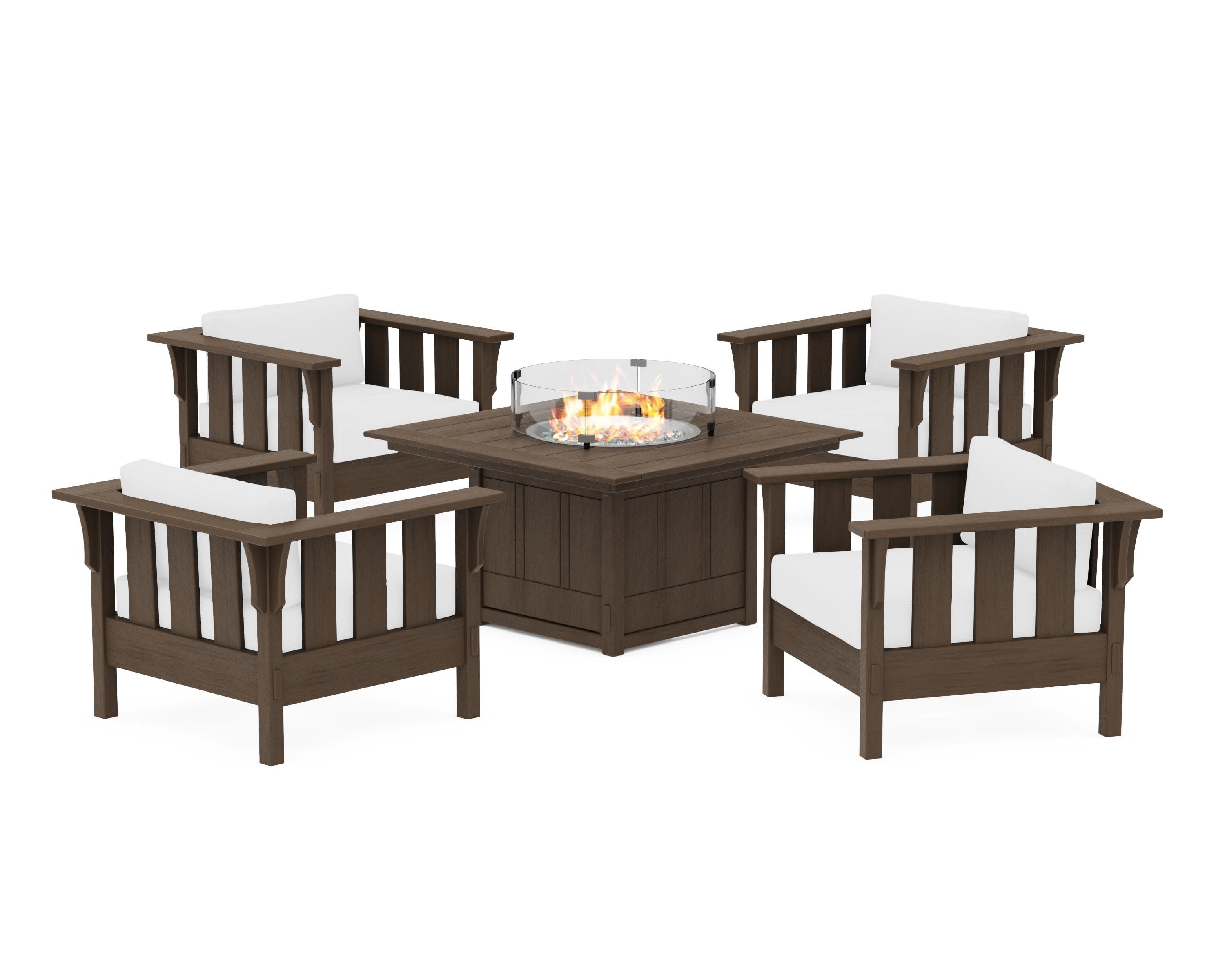 Acadia 5-Piece Deep Seating Set with Fire Pit Table in Kona / Natural