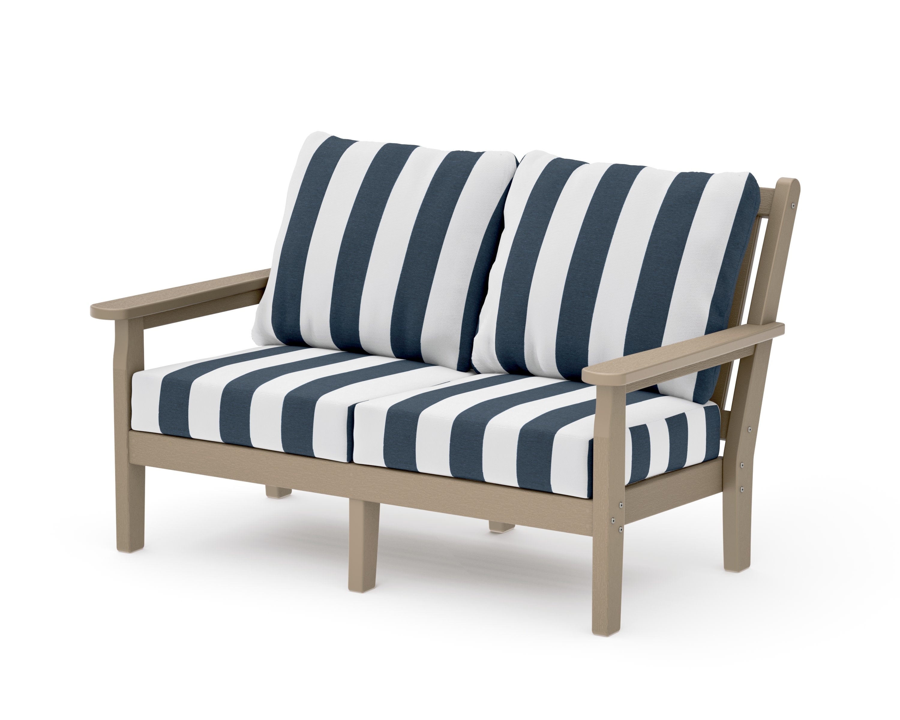 Chippendale Deep Seating Loveseat in Vintage Sahara / Cabana Stripe Marine Indigo