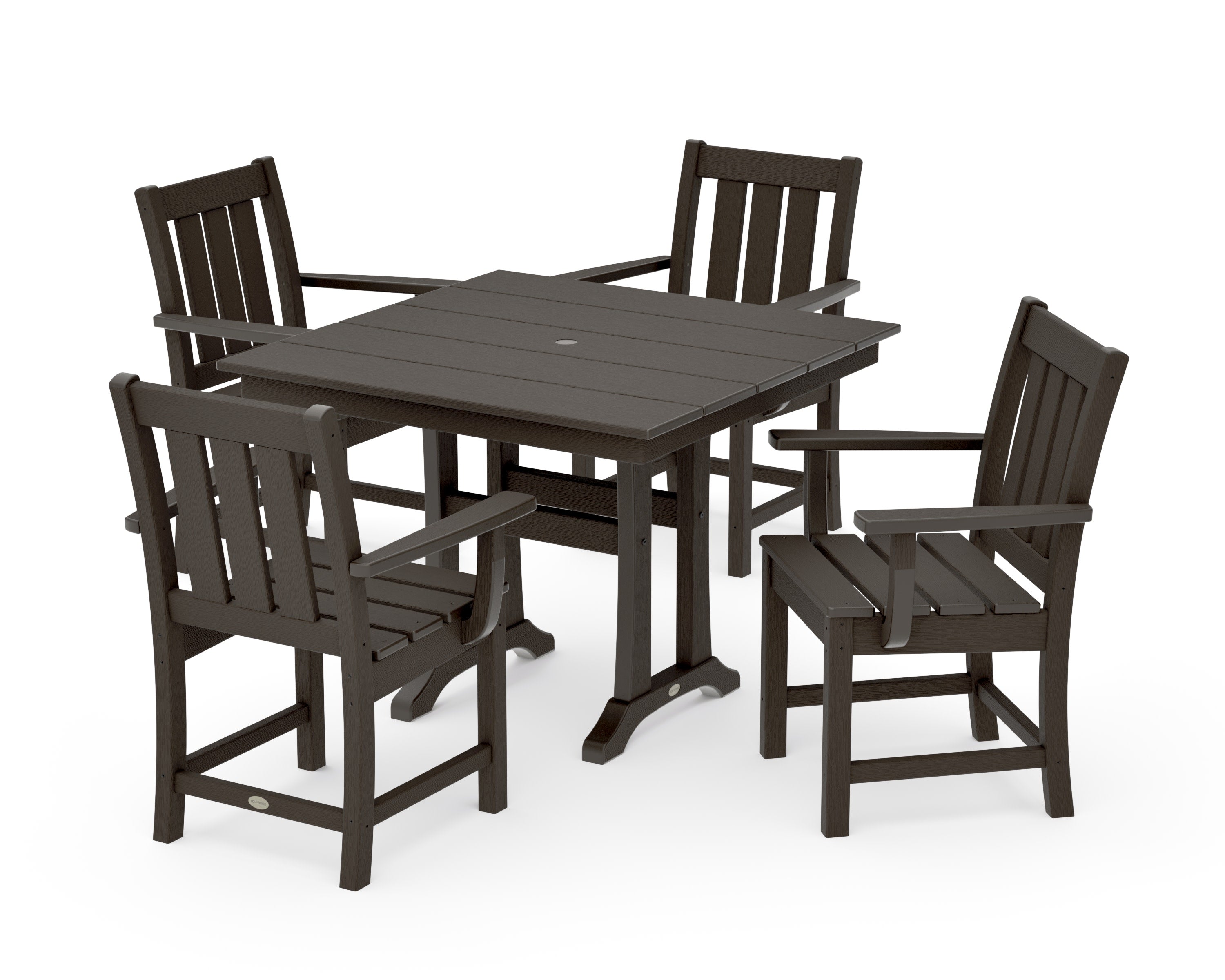 Oxford 5-Piece Farmhouse Dining Set with Trestle Legs in Vintage Coffee