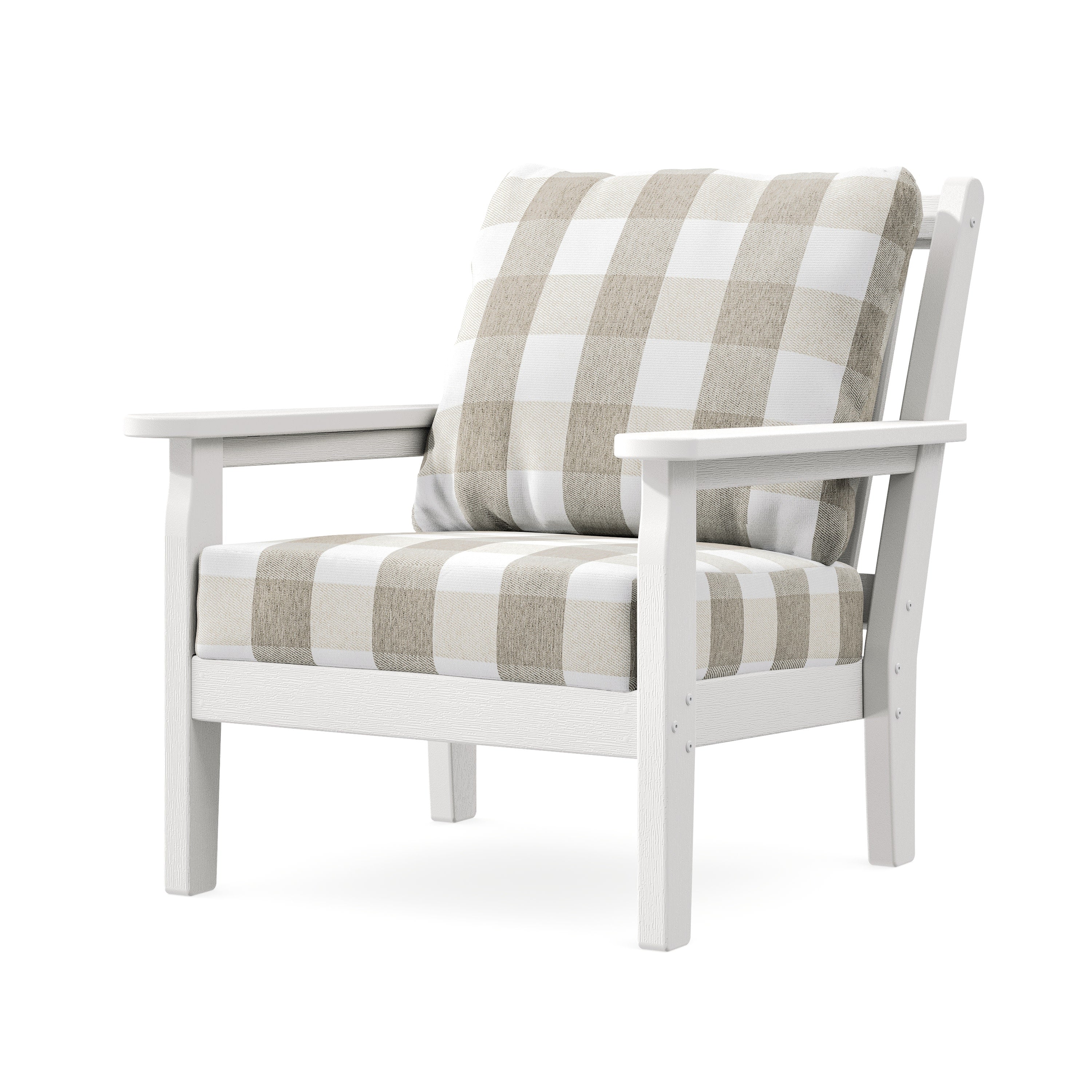 Chippendale Deep Seating Chair in Vintage White / Buffalo Plaid Dune Burlap
