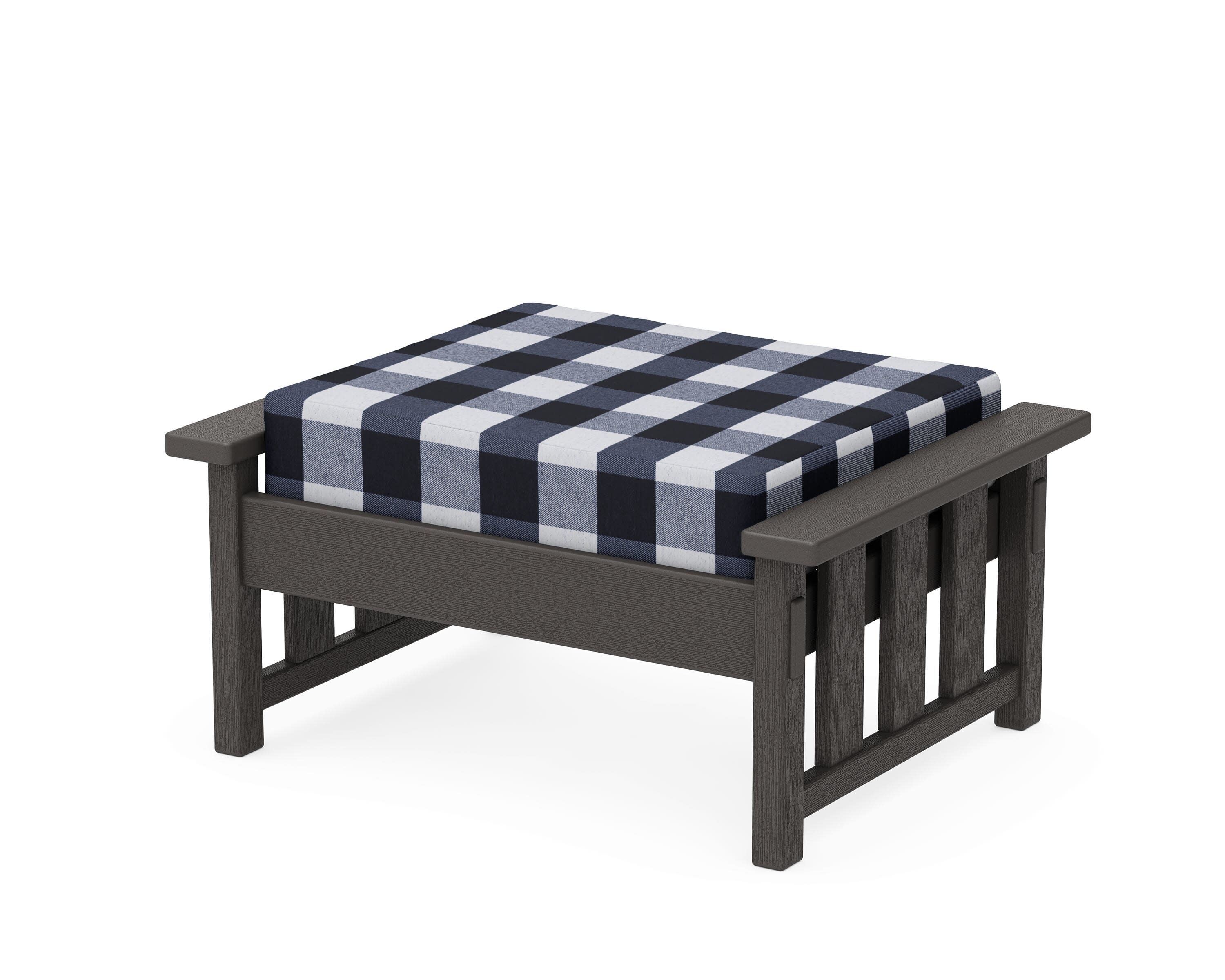 Acadia Deep Seating Ottoman in Vintage Coffee / Buffalo Plaid Marine Indigo