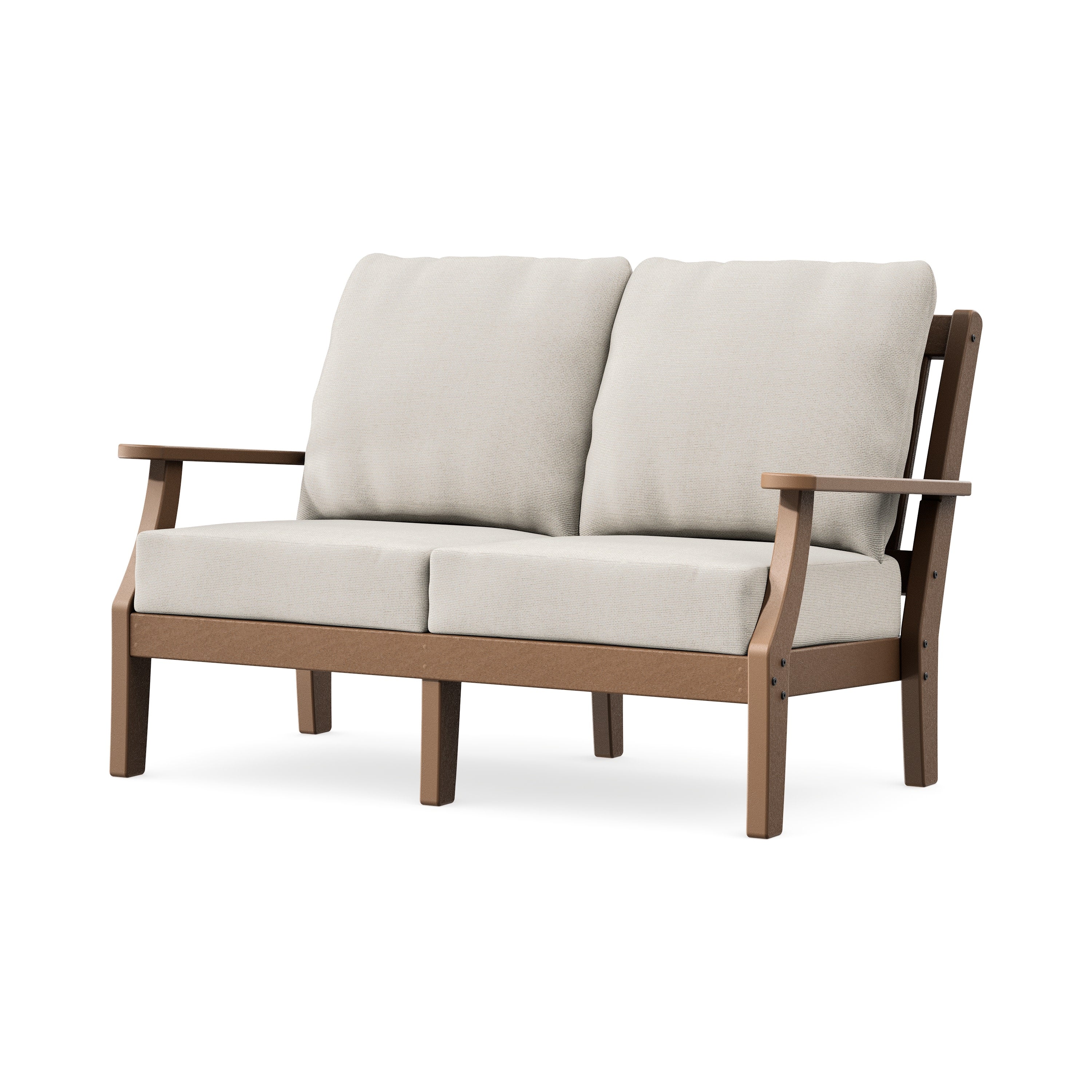 Chinoiserie Deep Seating Loveseat in Teak / Dune Burlap