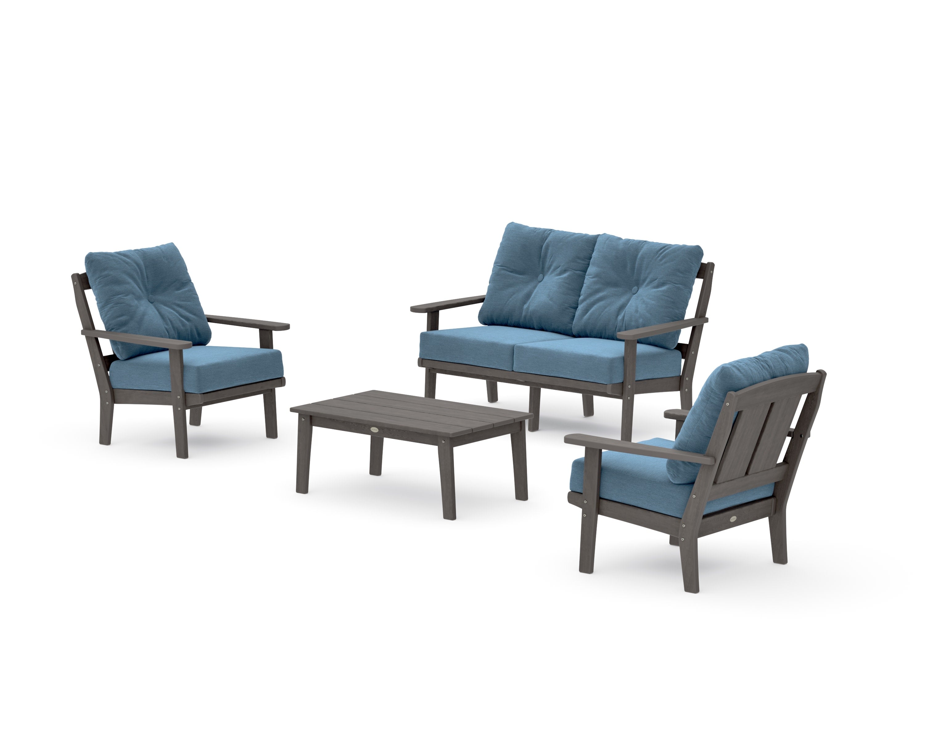 Mission 4-Piece Deep Seating Set with Loveseat in Driftwood / Sky Blue