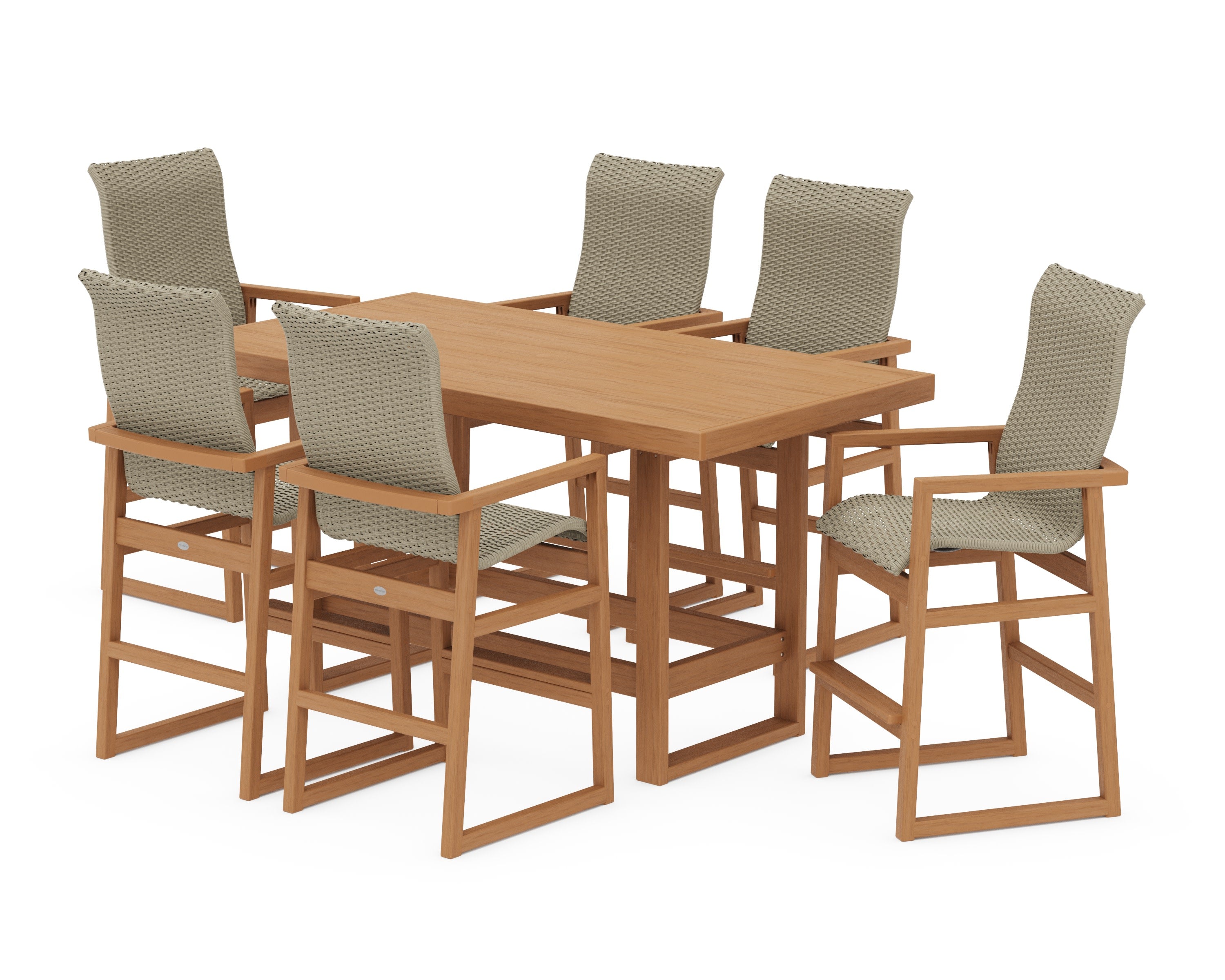 EDGE Woven Highback Arm Chair 7-Piece Bar Set in Natural / Dune Grass