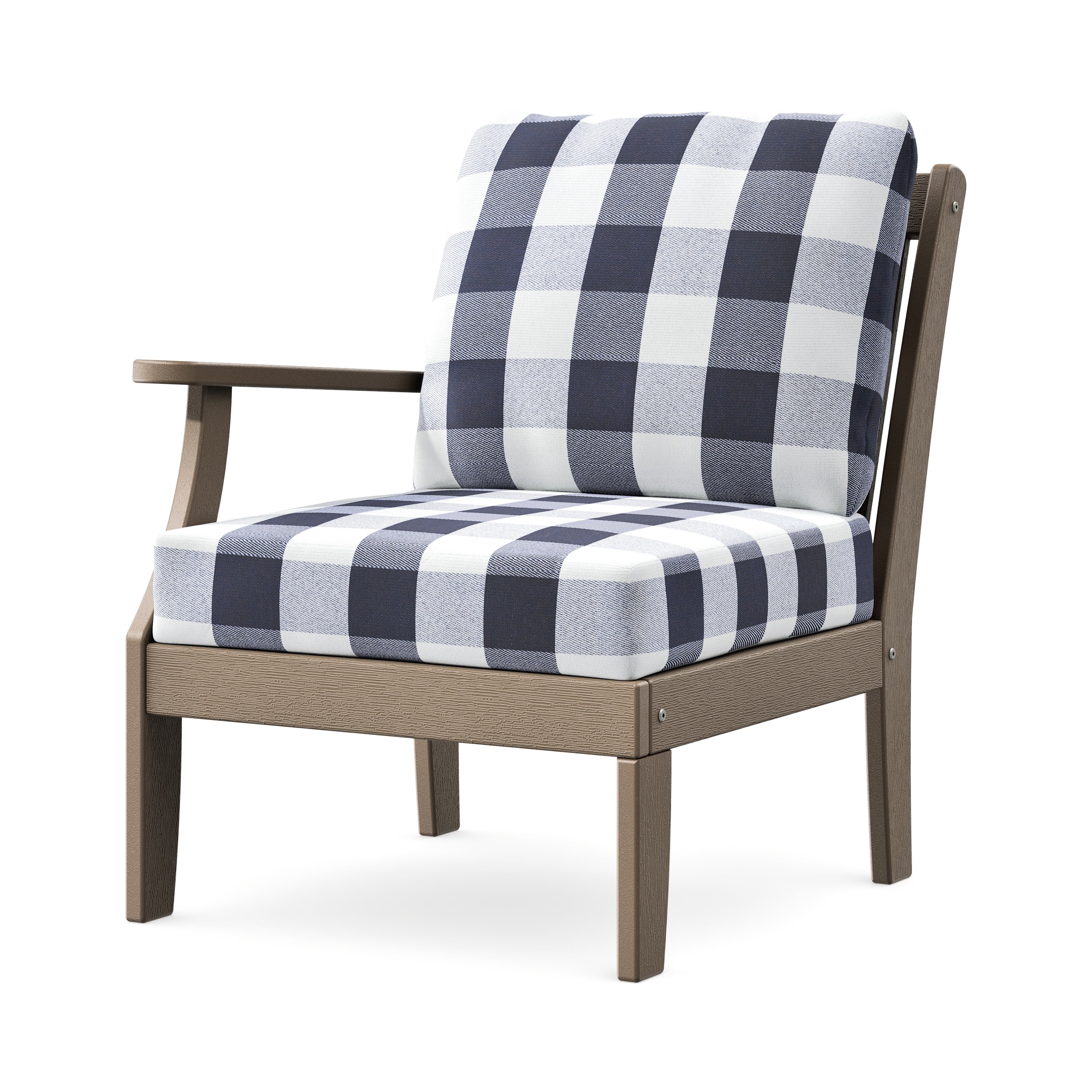 Braxton Modular Left Arm Chair in Vintage Sahara / Buffalo Plaid Navy