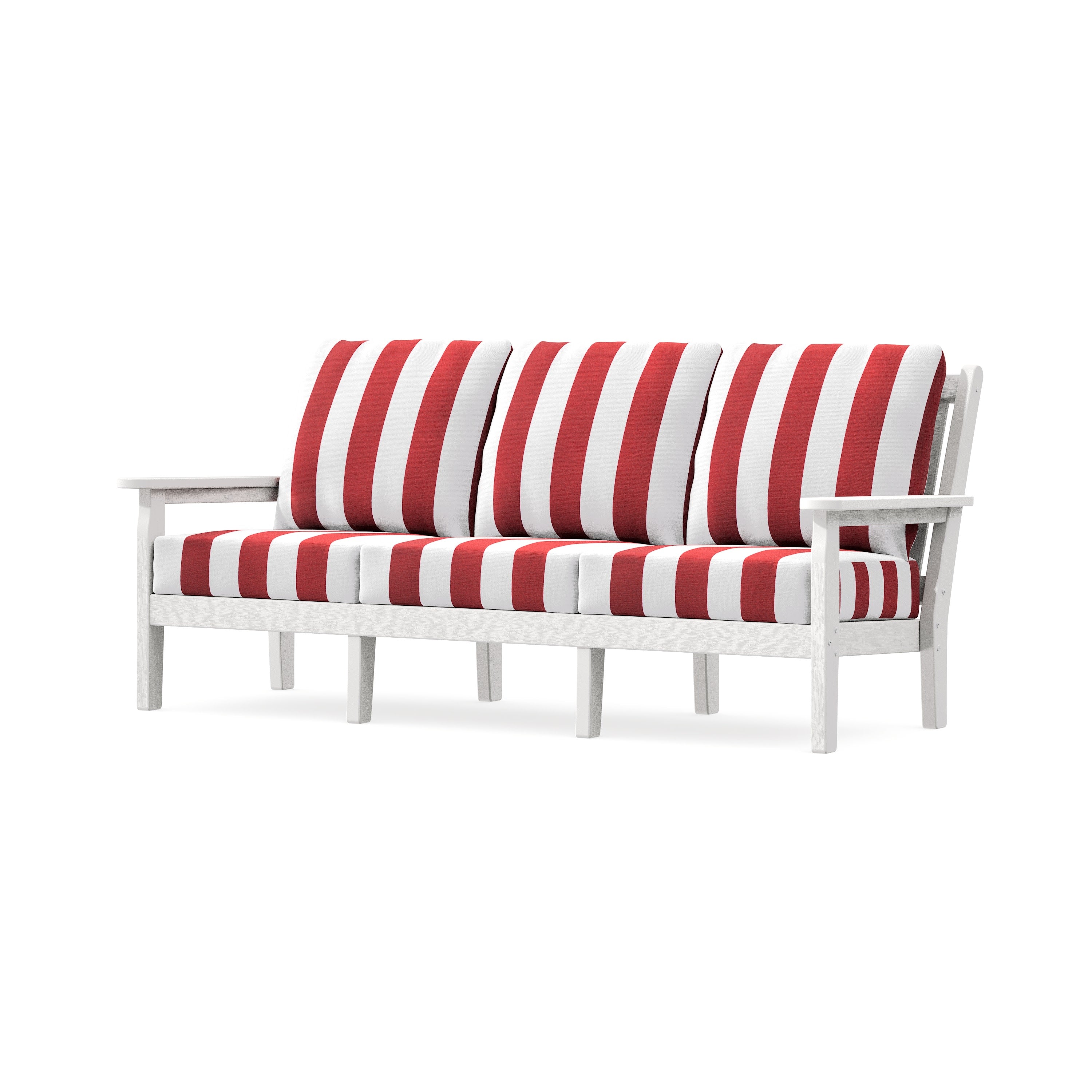 Chippendale Deep Seating Sofa in Vintage White / Cabana Stripe Crimson
