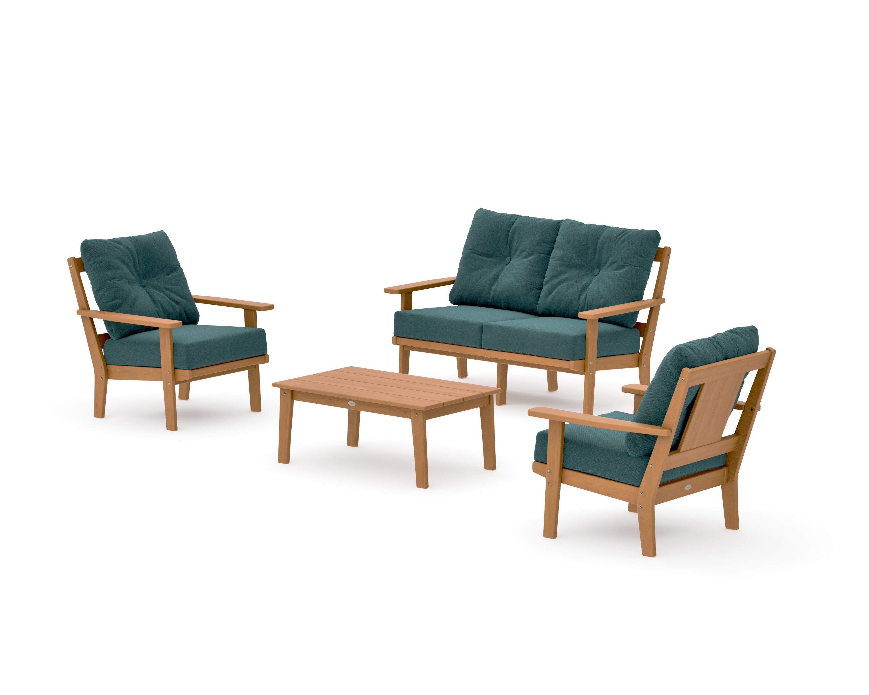 Prairie 4-Piece Deep Seating Set with Loveseat in Natural / Ocean Teal