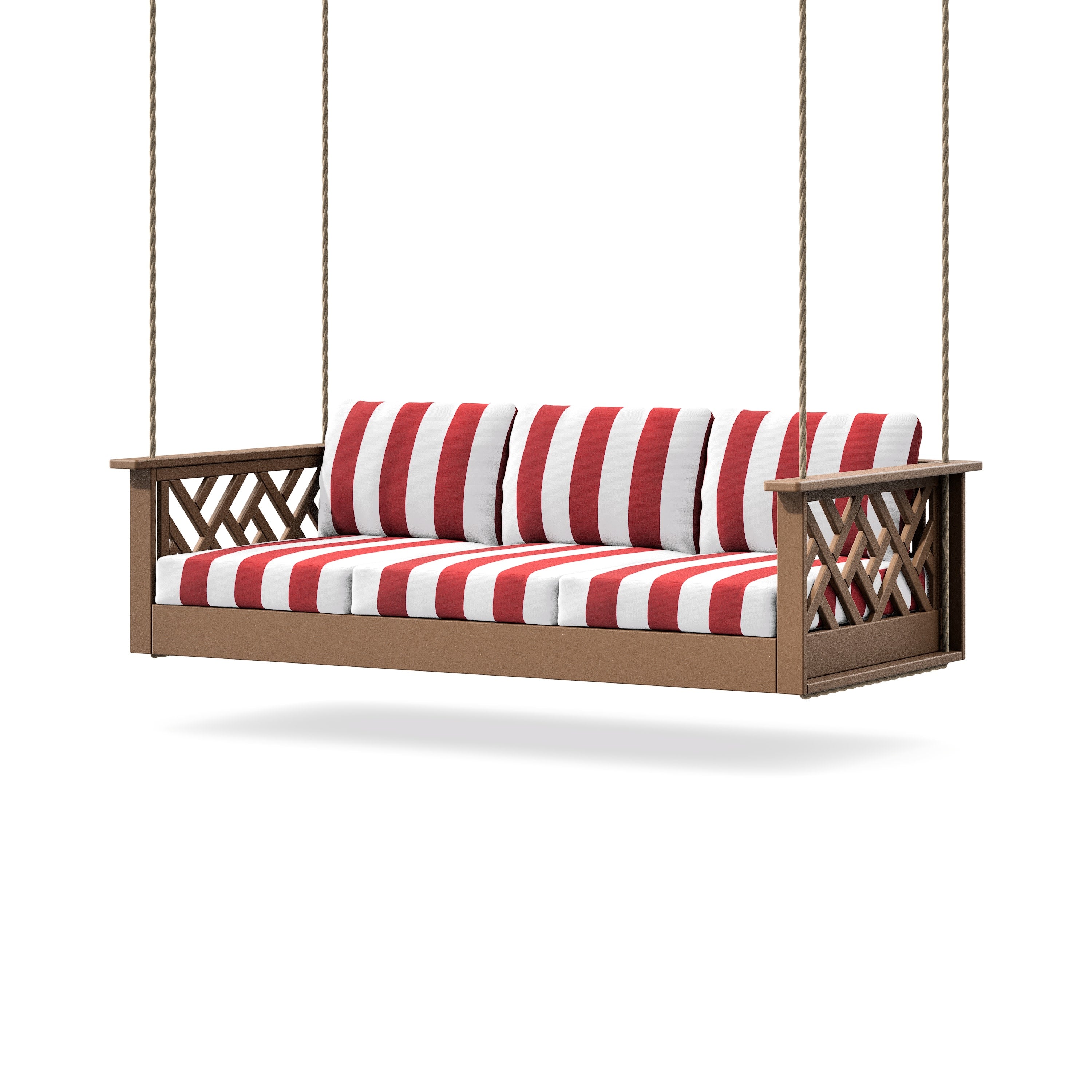 Chippendale Daybed Swing in Teak / Cabana Stripe Crimson