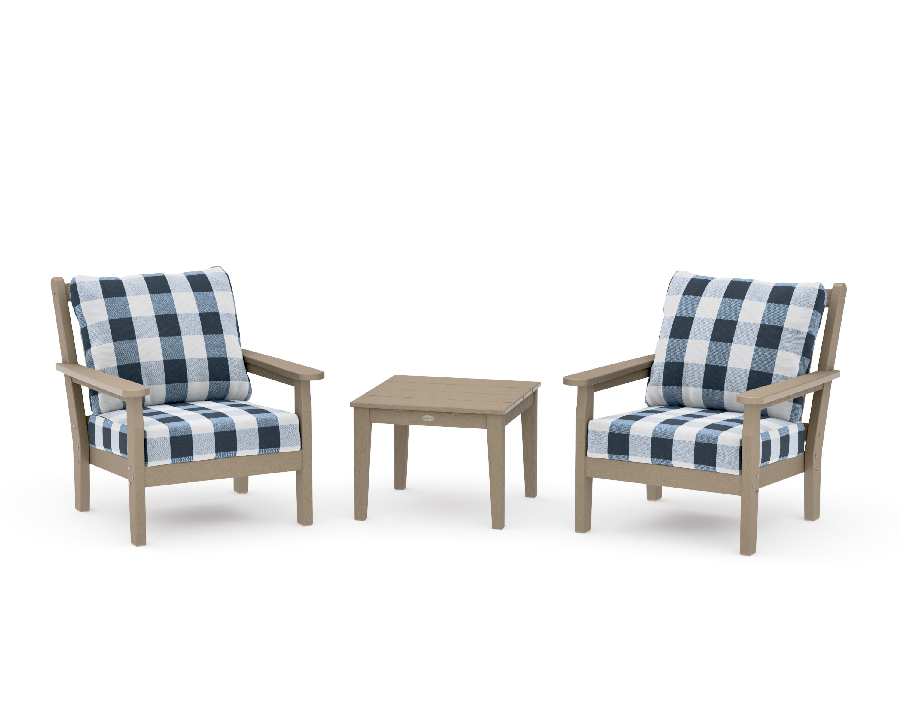 Chippendale 3-Piece Deep Seating Set in Vintage Sahara / Buffalo Plaid Marine Indigo