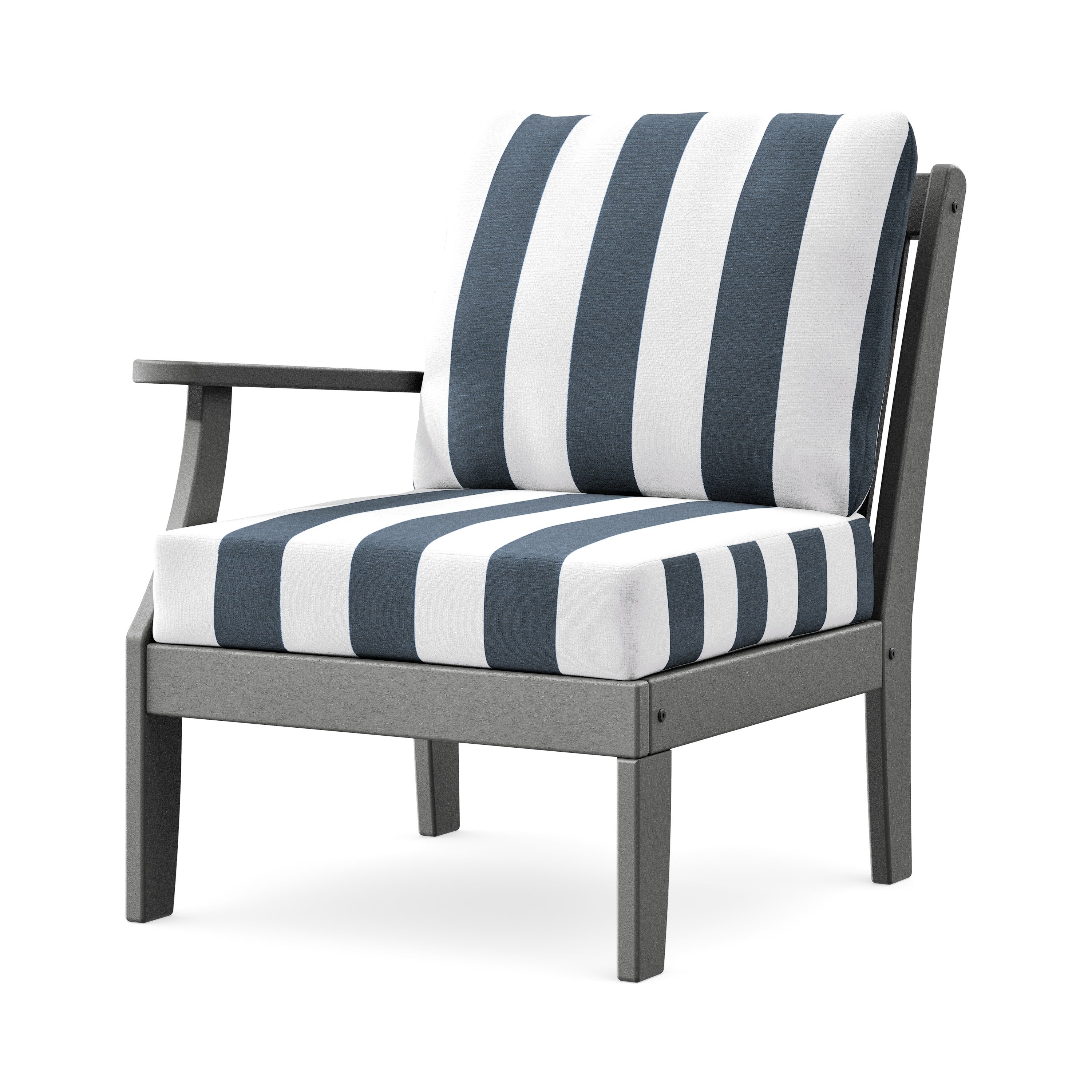 Braxton Modular Left Arm Chair in Slate Grey / Cabana Stripe Marine Indigo