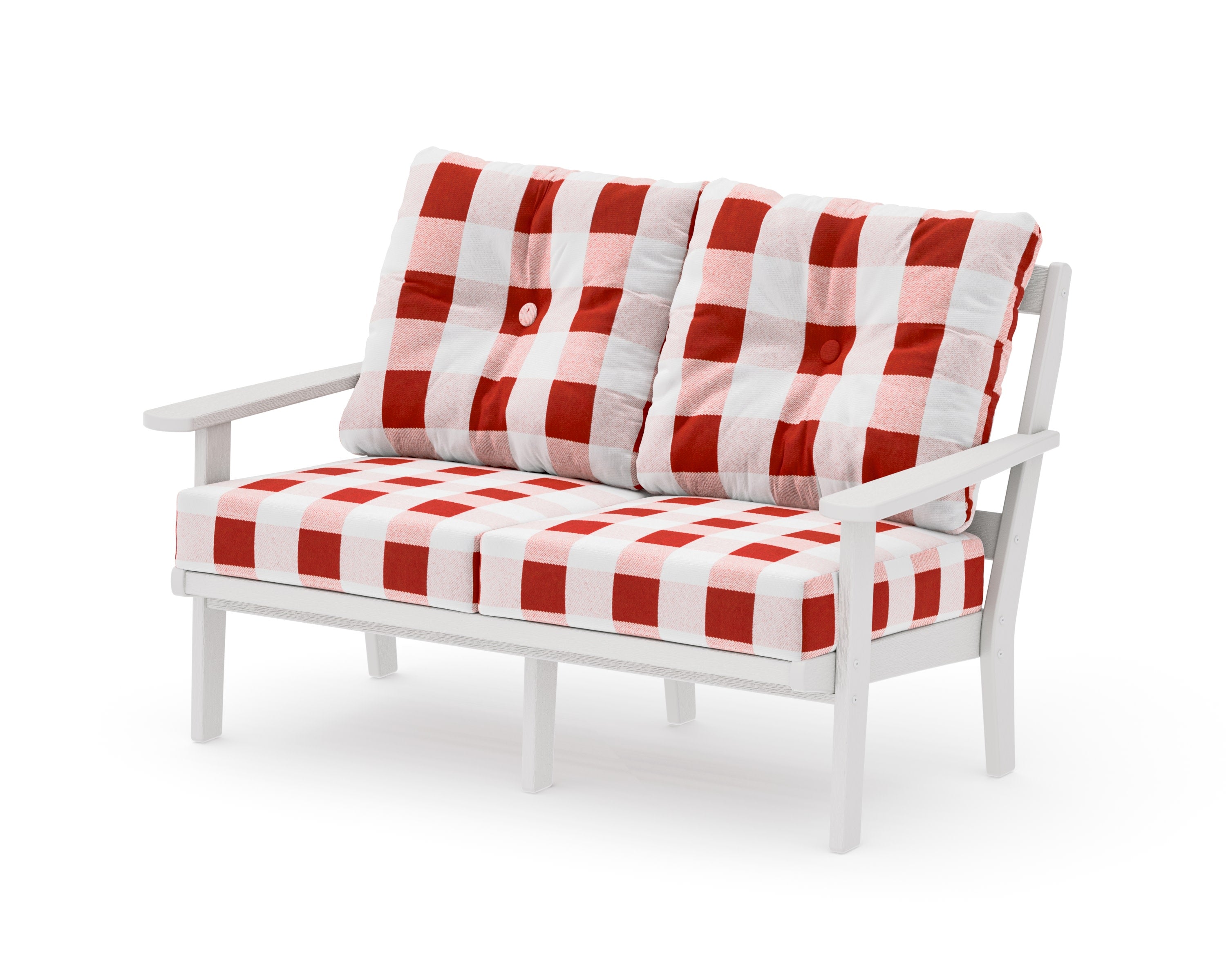 Mission Deep SeatingLoveseat in Vintage White / Buffalo Plaid Crimson