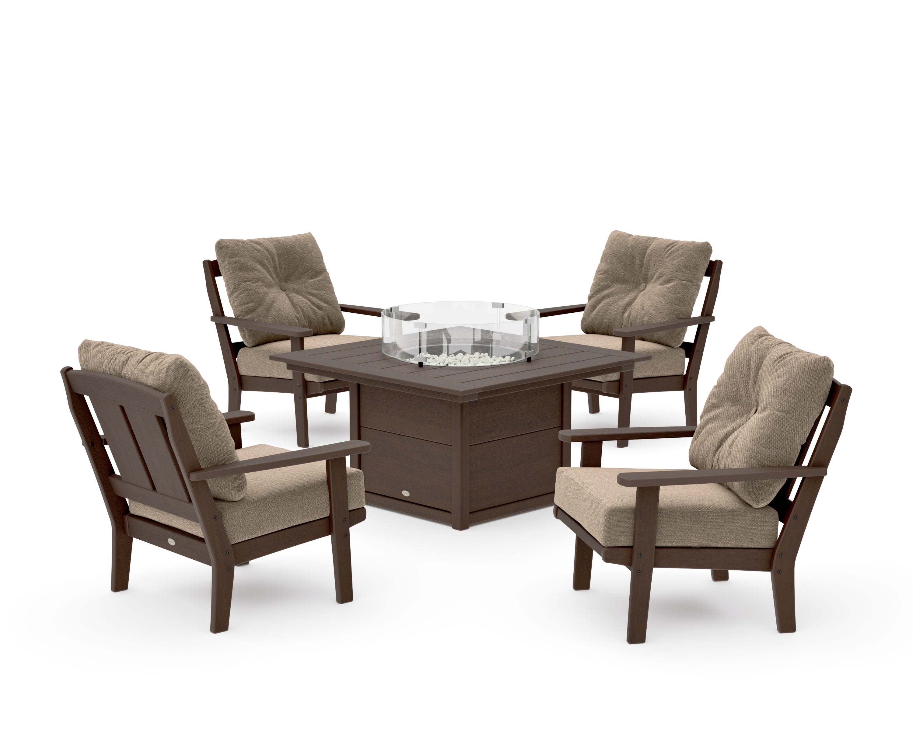 Mission 5-Piece Deep Seating Set with Fire Pit Table in Kona / Spiced Burlap