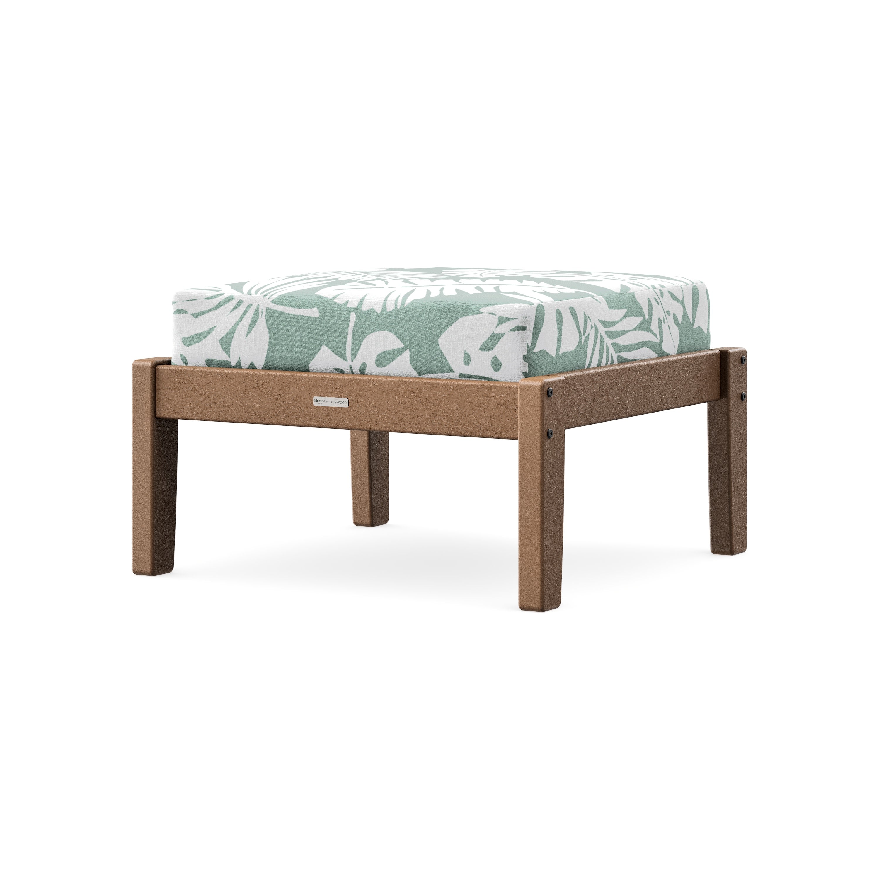 Chinoiserie Deep Seating Ottoman in Teak / Leaf Glacier Spa