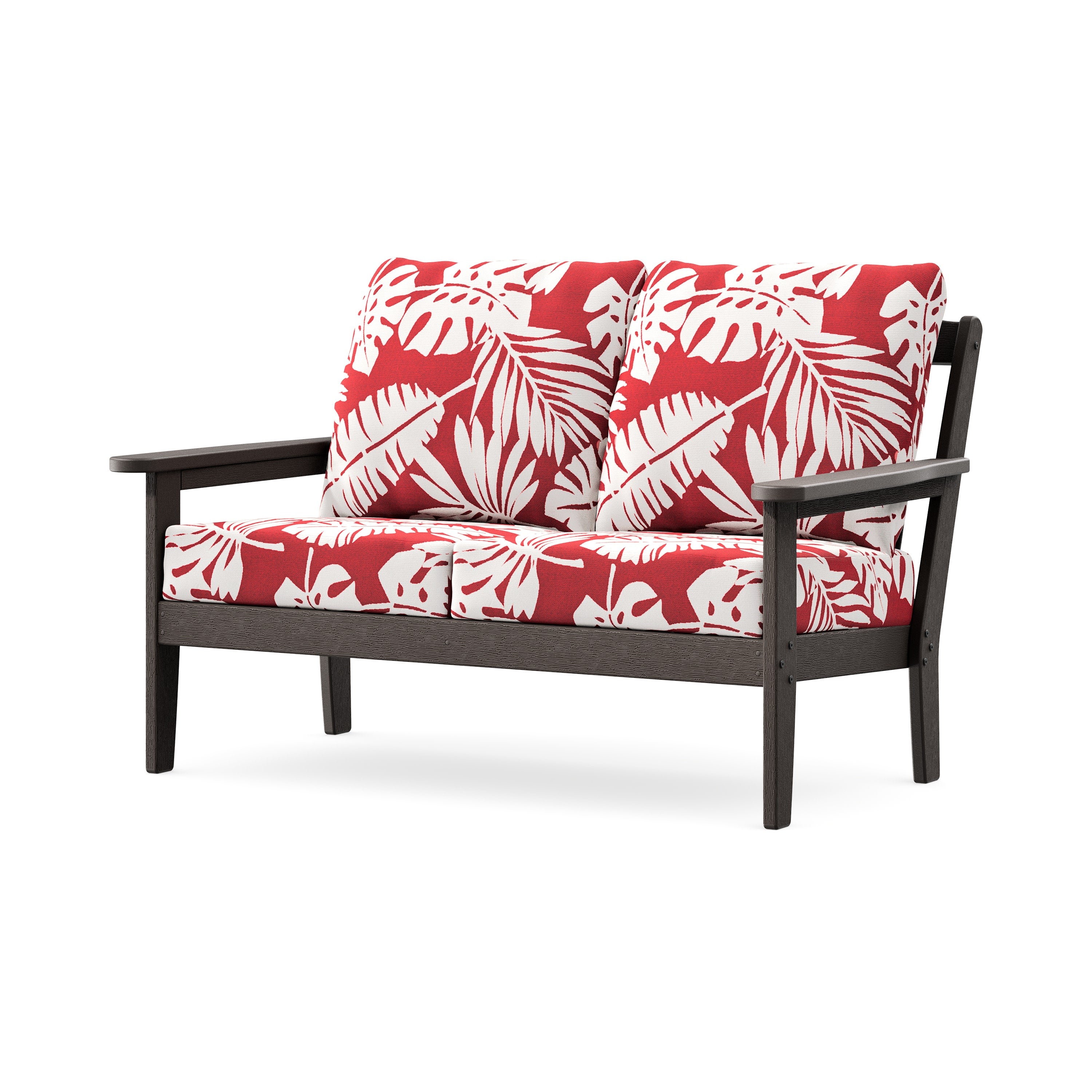 Cottage Deep Seating Loveseat in Vintage Coffee / Leaf Crimson