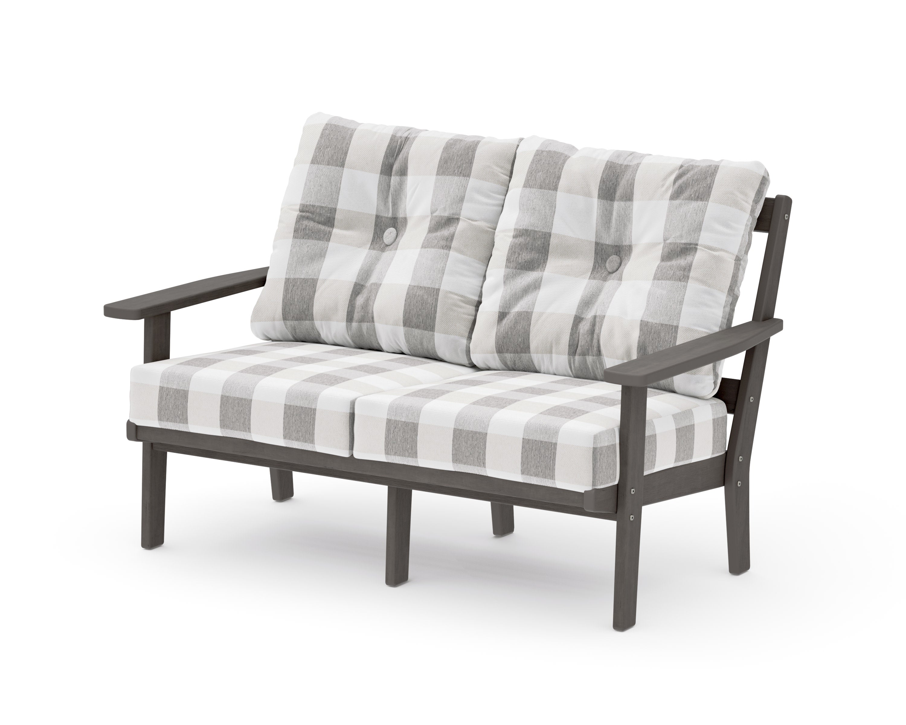 Oxford Deep SeatingLoveseat in Driftwood / Buffalo Plaid Grey Mist