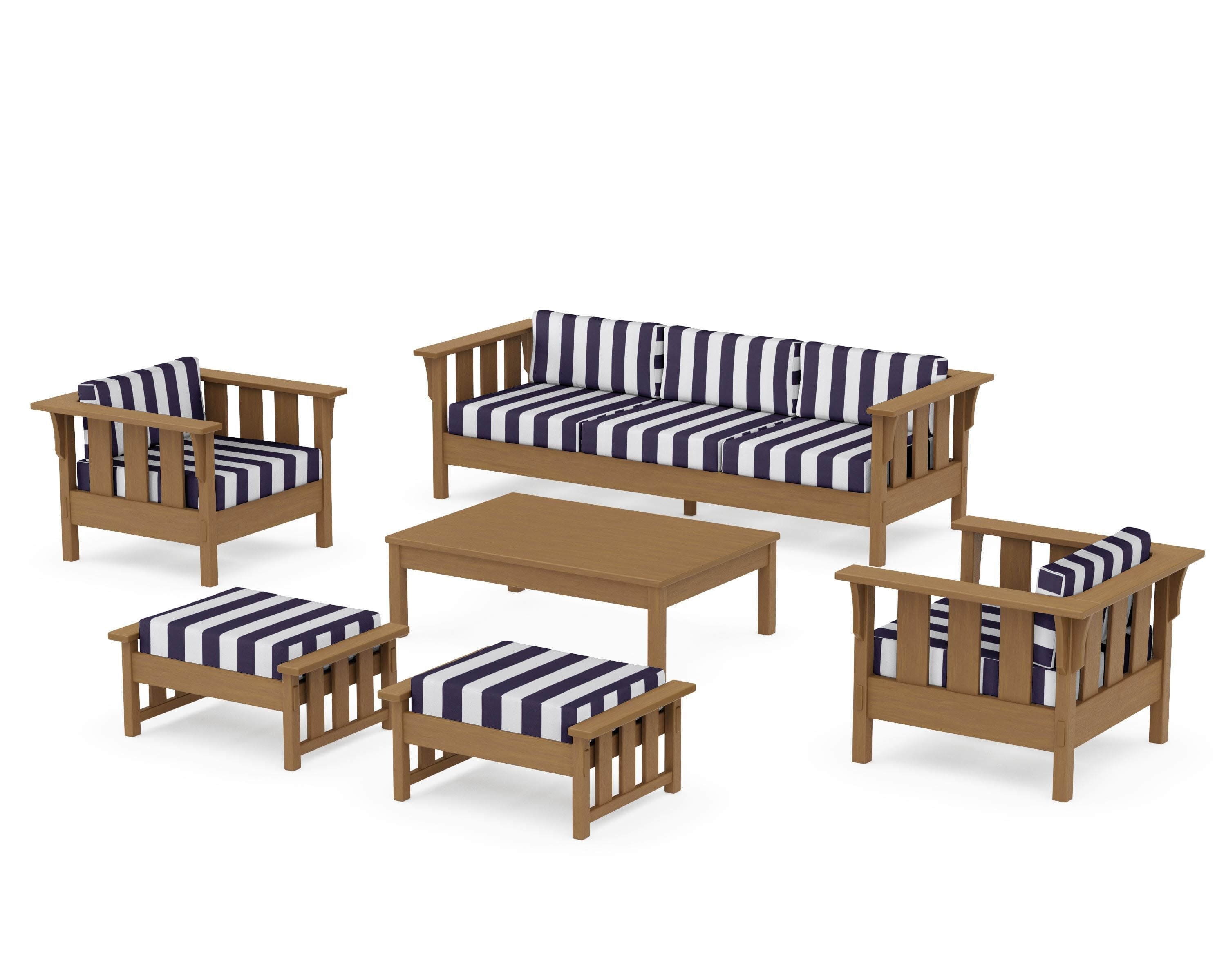 Acadia 6-Piece Lounge Sofa Set in Natural / Cabana Stripe Navy