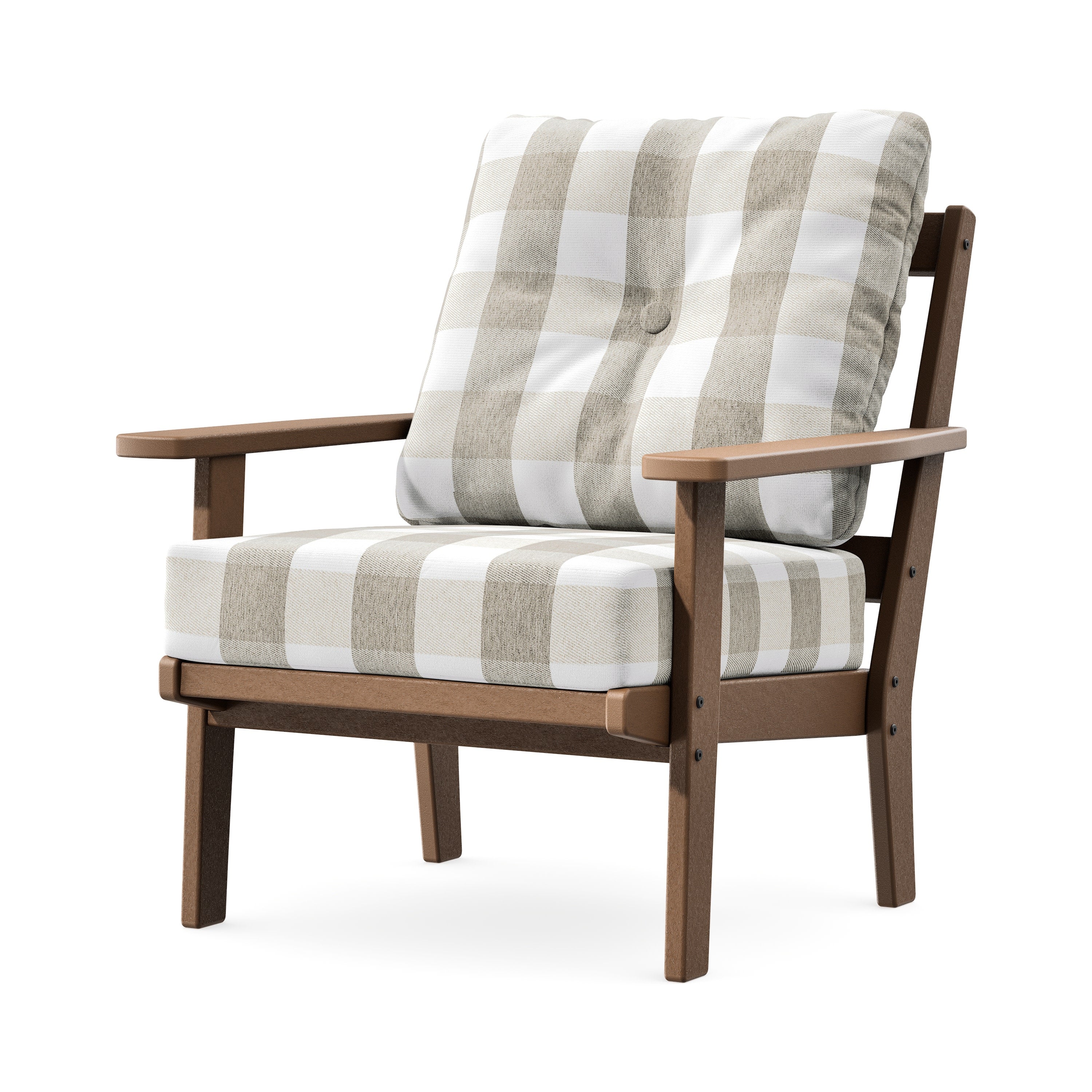 Prairie Deep Seating Chair in Teak / Buffalo Plaid Dune Burlap