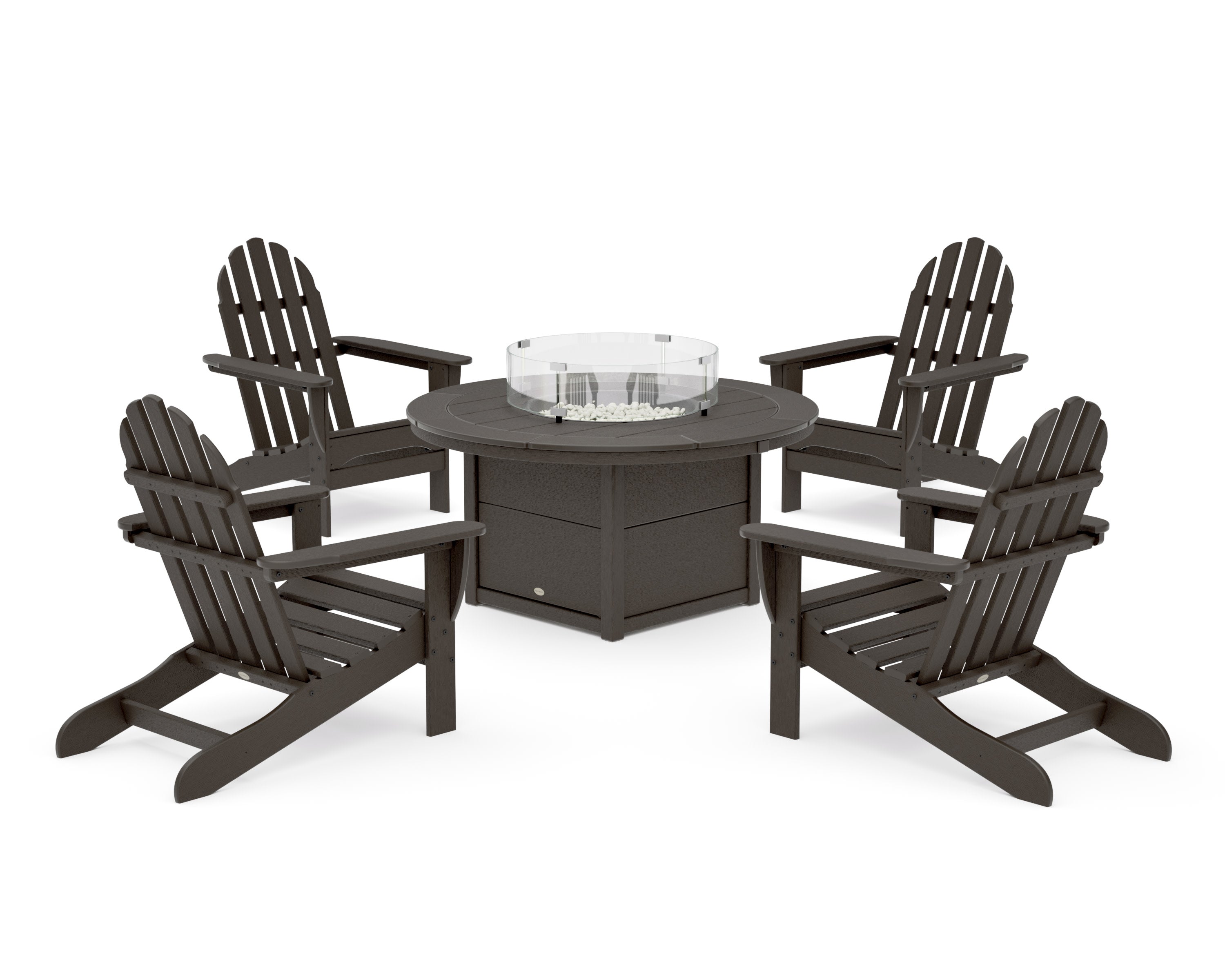 Classic Adirondack 5-Piece Conversation Set with Fire Pit Table in Vintage Coffee
